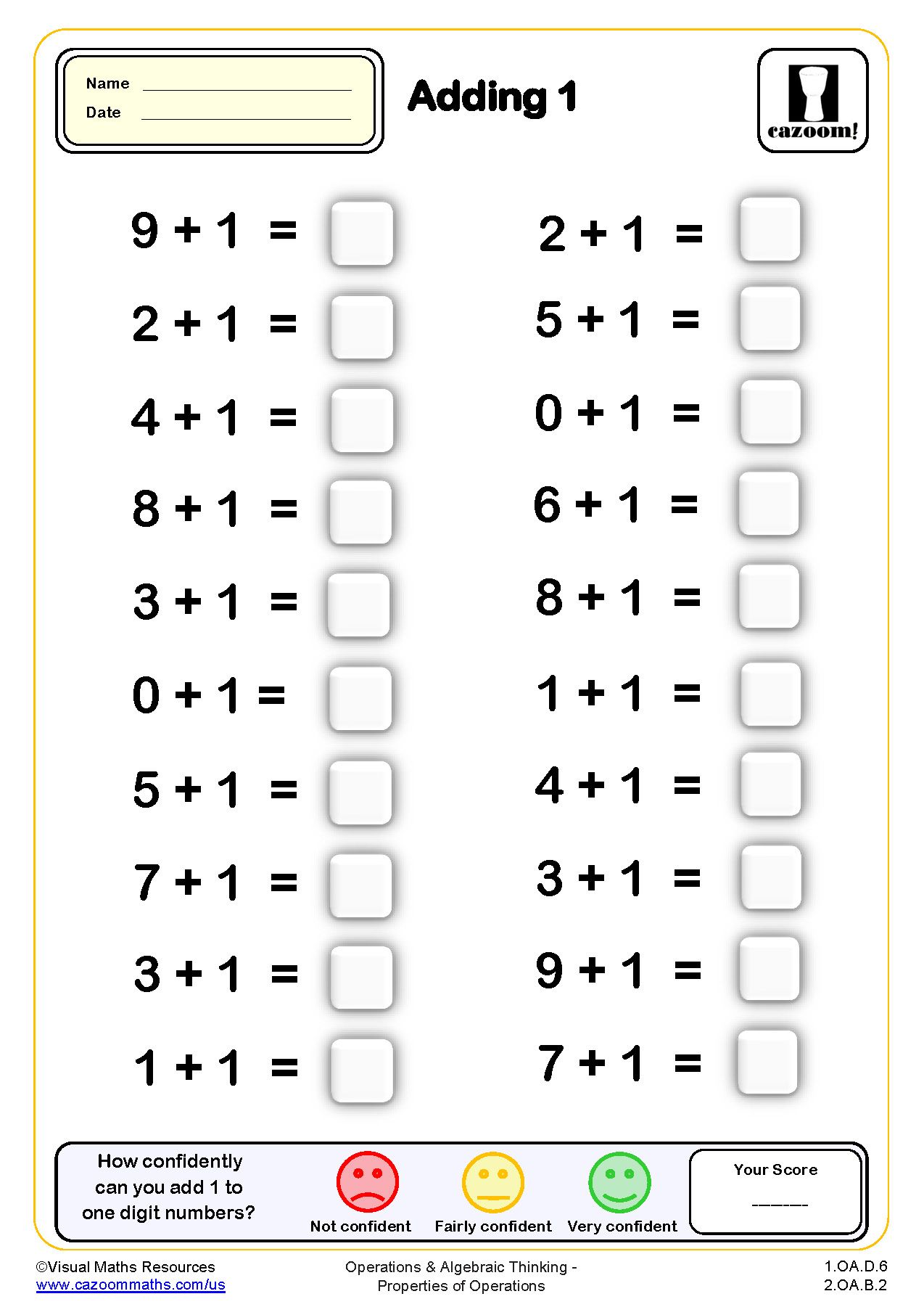 Preview of Adding 1 (20 questions)
