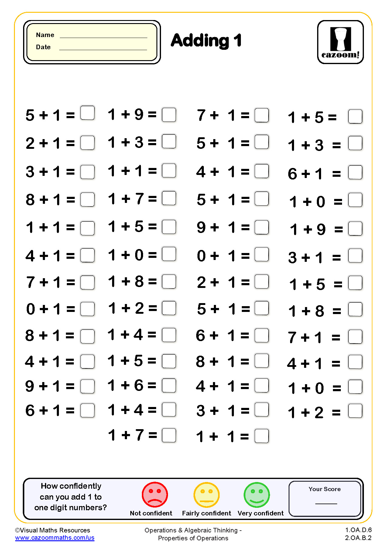 Preview of Adding 1 (50 questions)