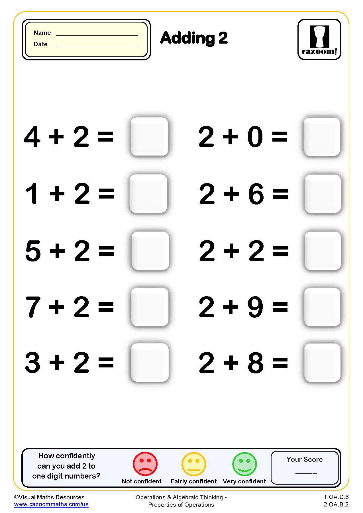 Preview of Adding 2 (10 questions)