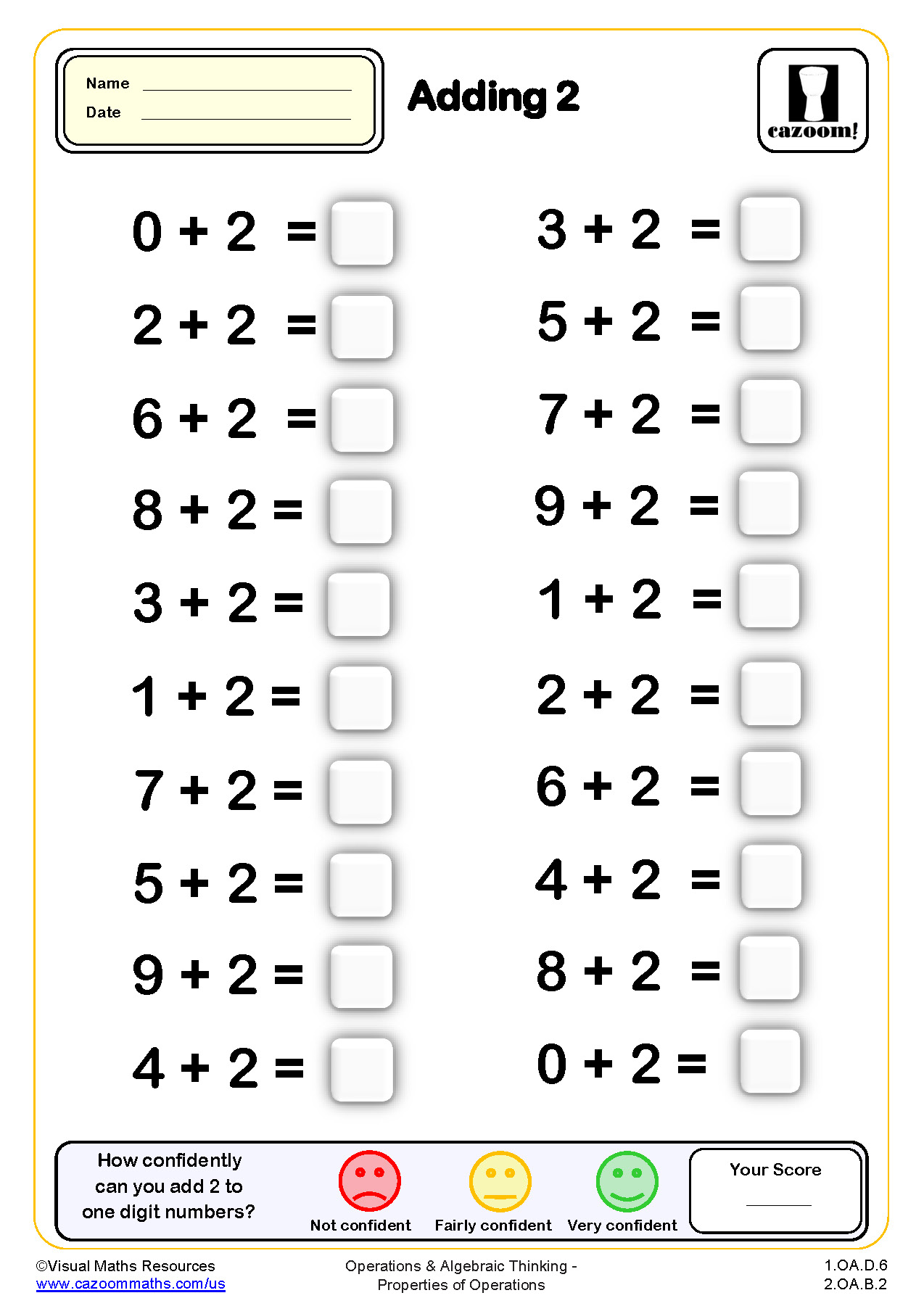 Preview of Adding 2 (20 questions)
