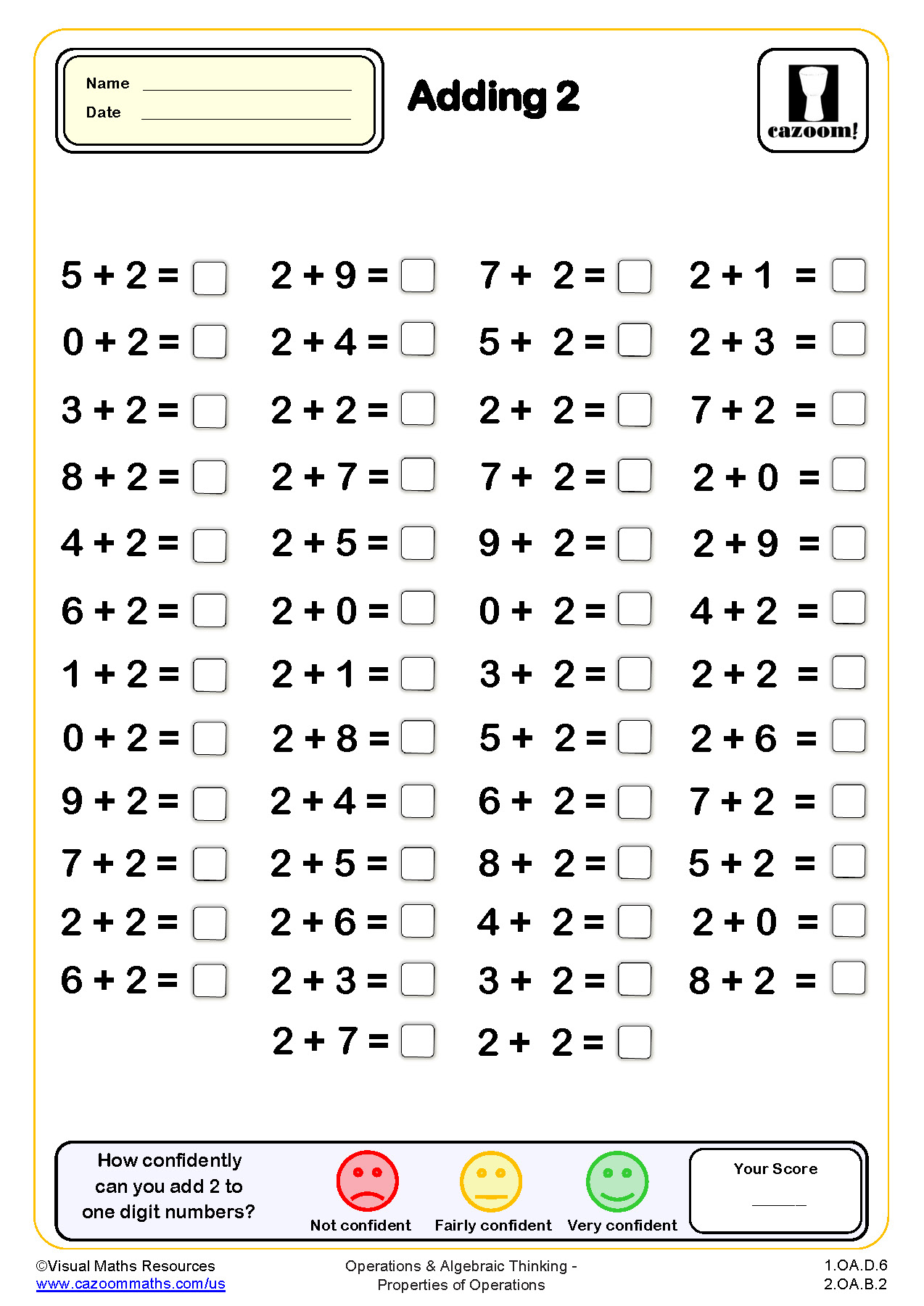 Preview of Adding 2 (50 questions)