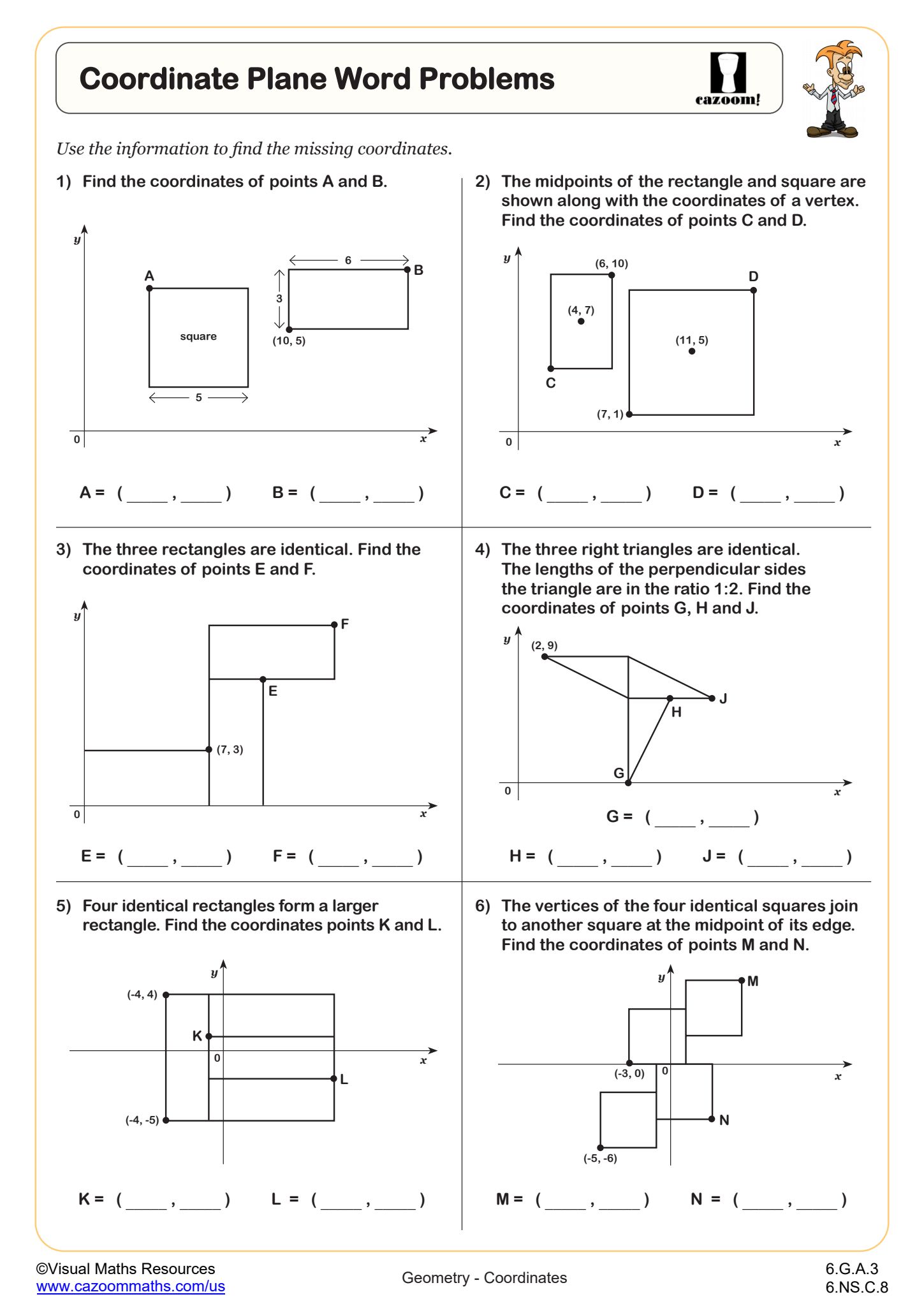 Cazoom Math Coordinates Coordinate Plane Word Problems Worksheet
