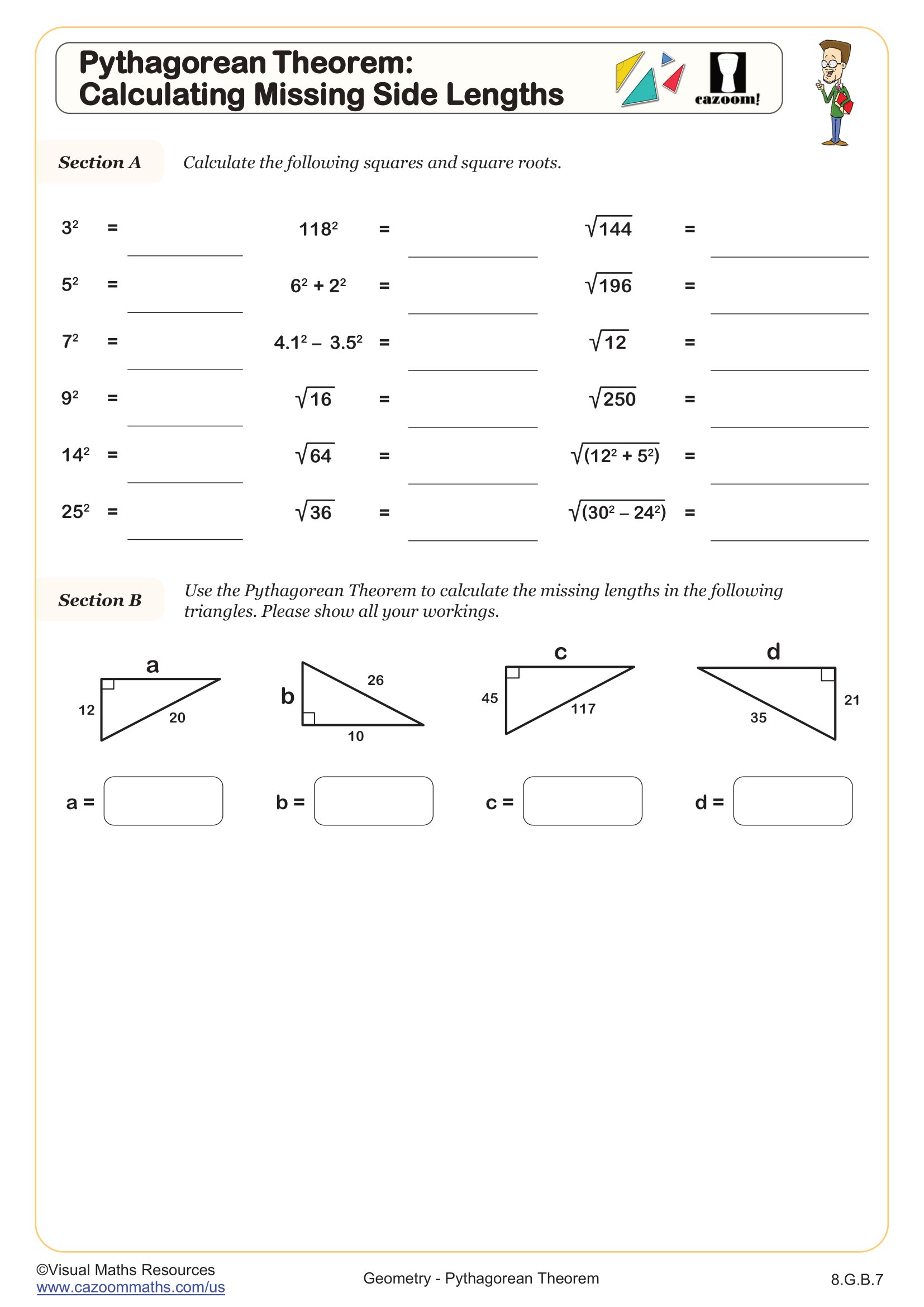 Preview of Pythagorean Theorem: Calculating Missing Side Lengths