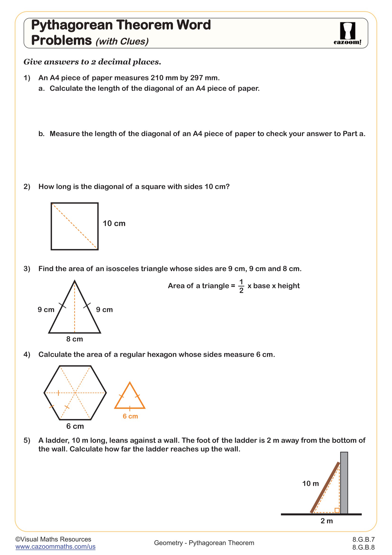 Preview of Pythagorean Theorem Word Problems (with clues)