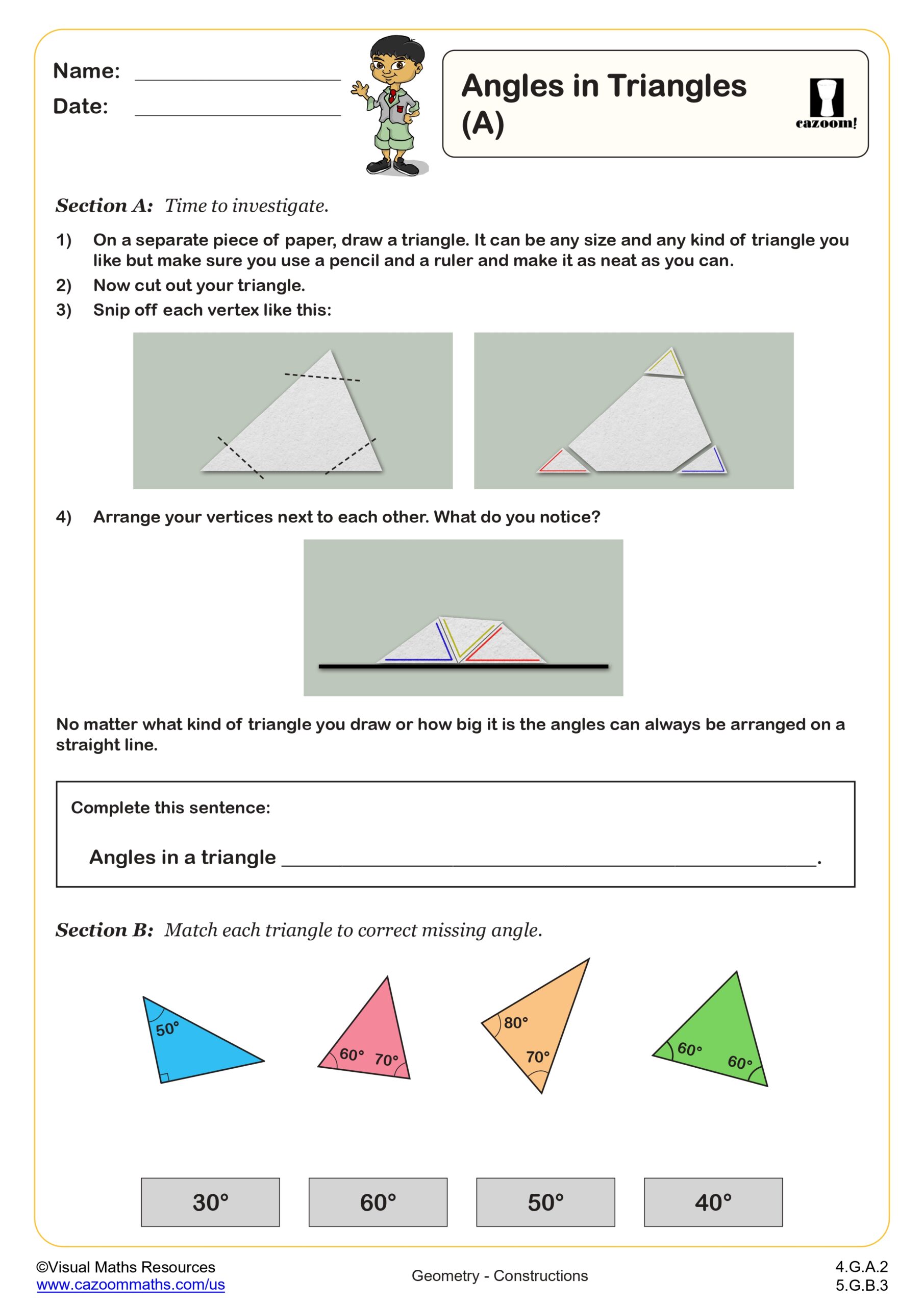 Angles In Triangles A Pdf Printable Geometry Worksheets Angles In Triangles A Pdf Printable Geometry Worksheets