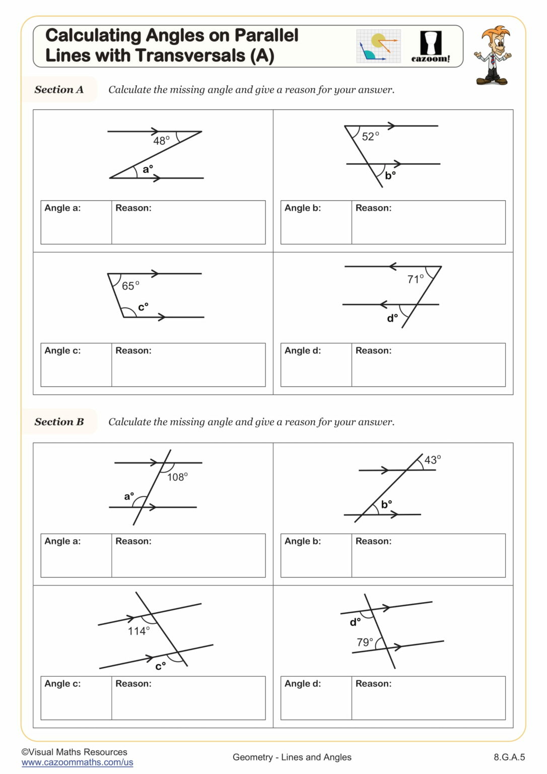 Calculating Angles On Parallel Lines With Transversals A Worksheet Calculating Angles On Parallel Lines With Transversals A Worksheet
