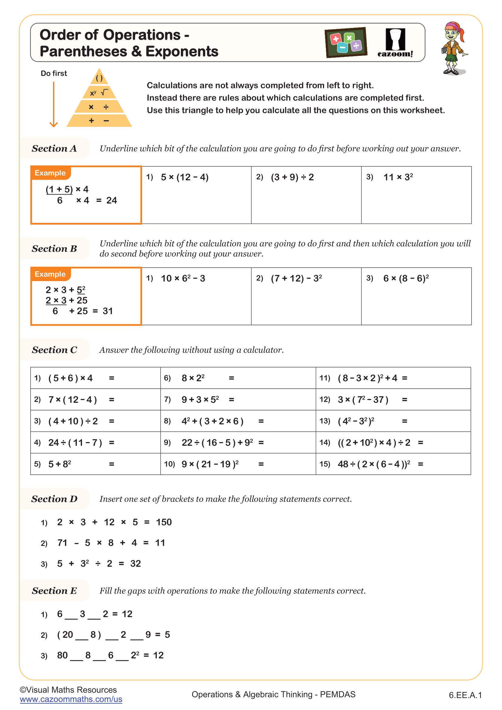 Order of Operations - Parentheses & Exponents