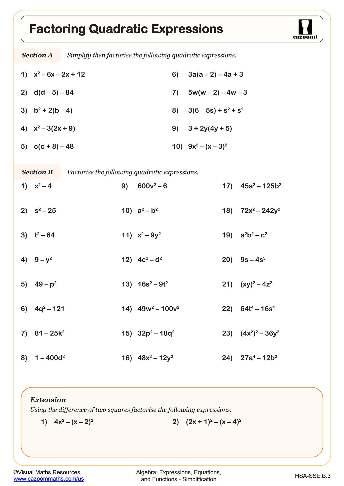 Factoring Quadratic Expressions Worksheet | Fun and Engaging Algebra I ...