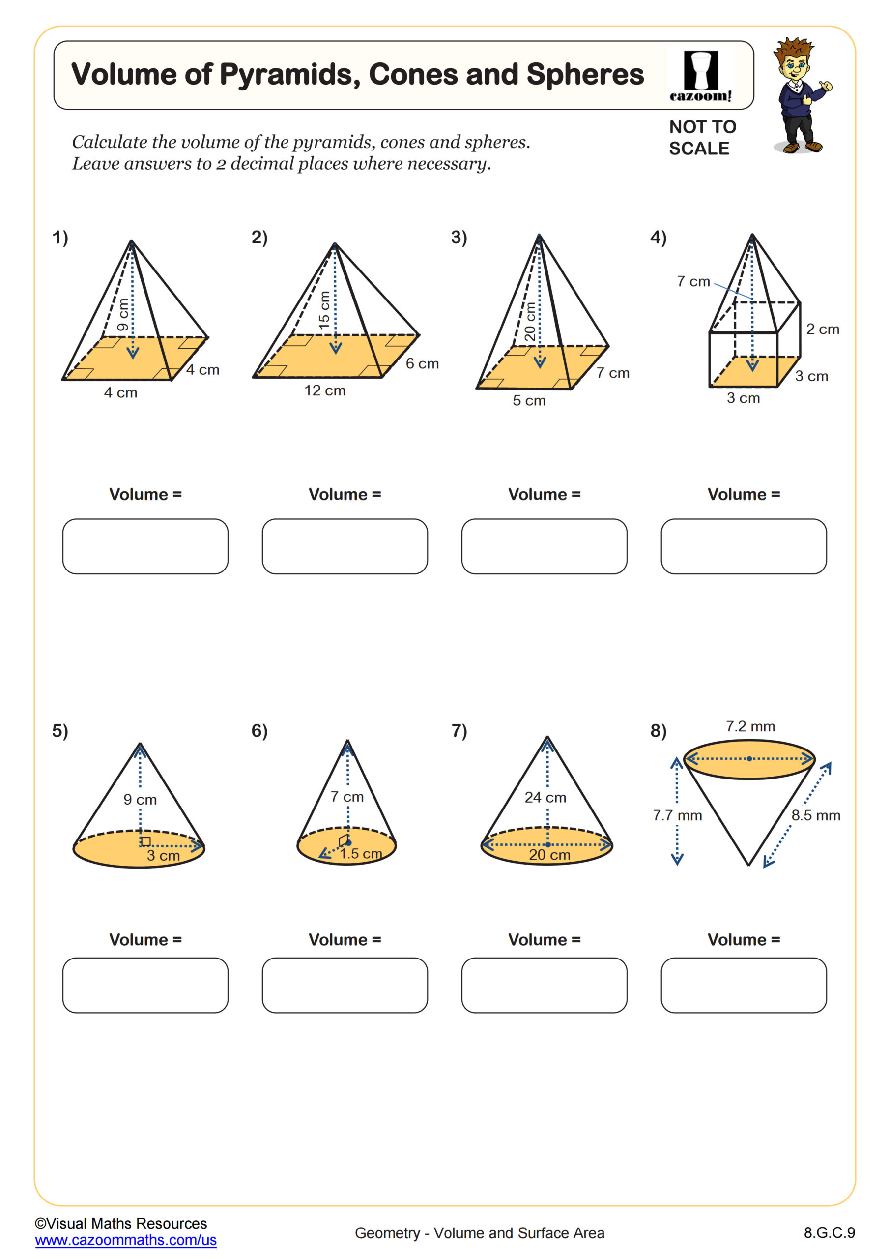 Volume Of Pyramids Cones And Spheres Worksheet Scaled