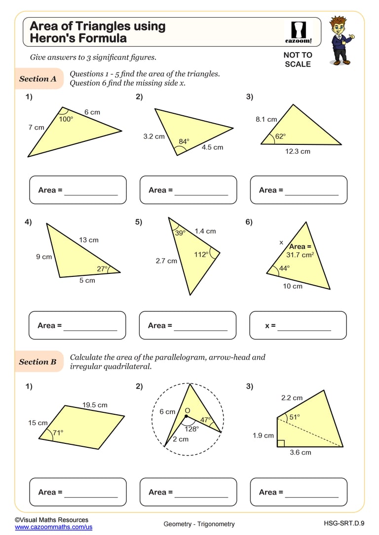 Area of Triangles using Heron's Formula Worksheet | Fun and Engaging ...