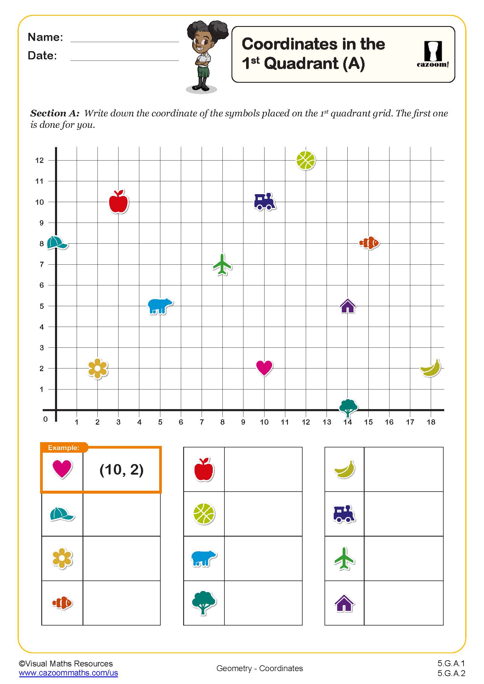 5th Grade Math Worksheets on Coordinates