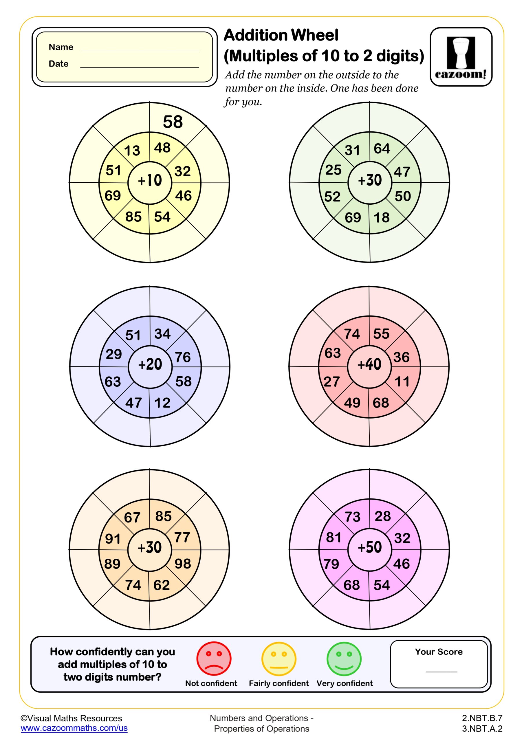 Preview of Addition Wheels (adding multiples of 10 to 2 digits)