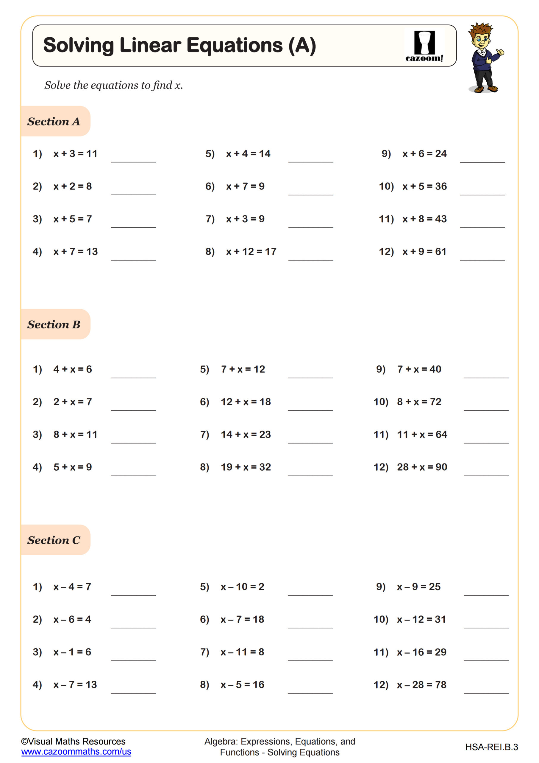 Solving Linear Equations A Worksheet Scaled