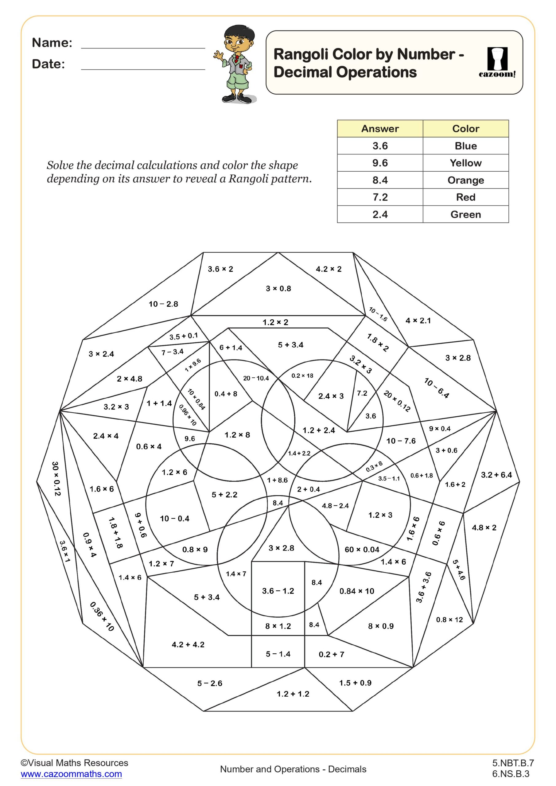Cazoom Maths Diwali Rangoli Colour By Number Decimal Operations Scaled
