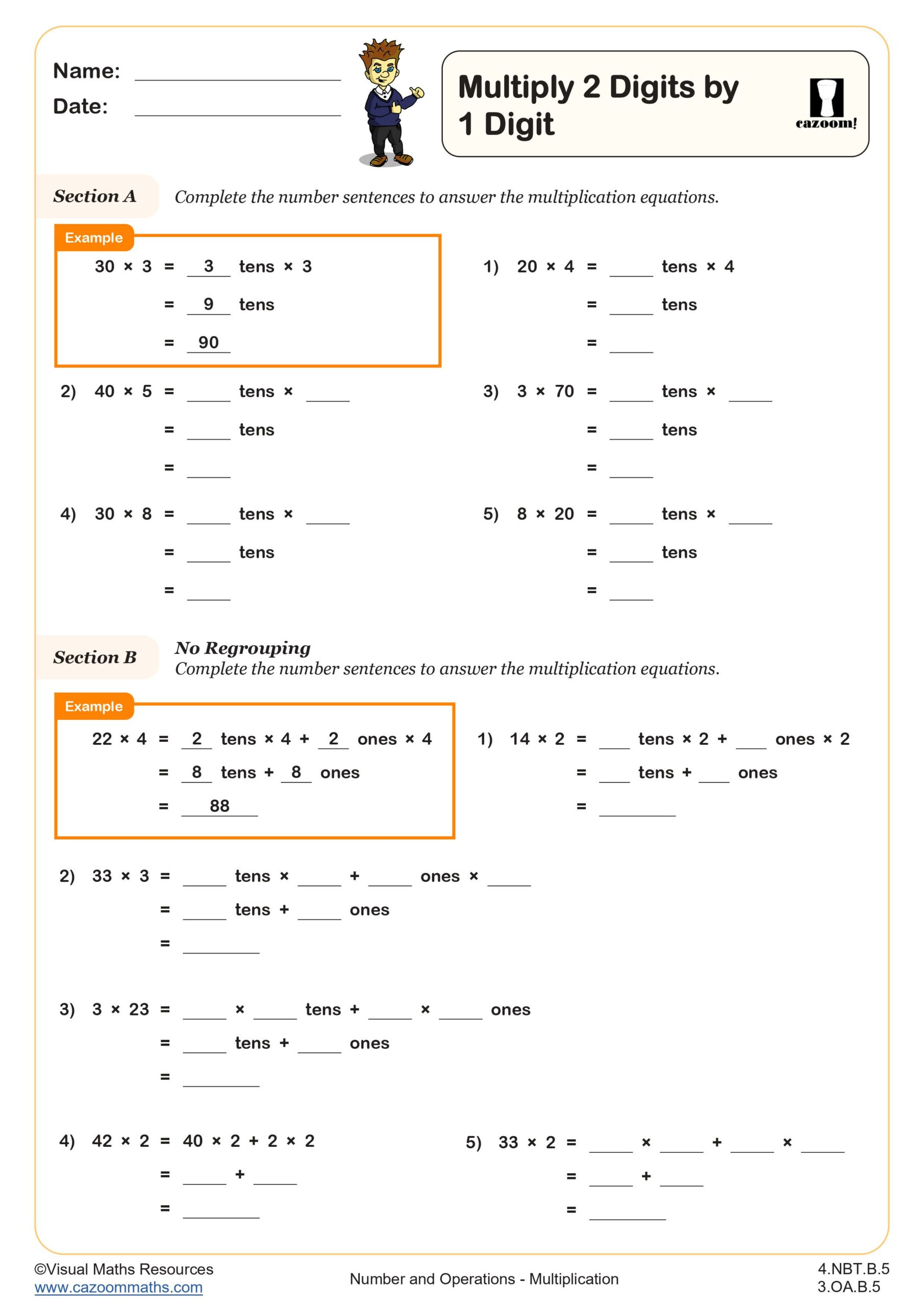 Cazoom Maths Multiplication And Division Multiply 2 Digits By 1 Scaled
