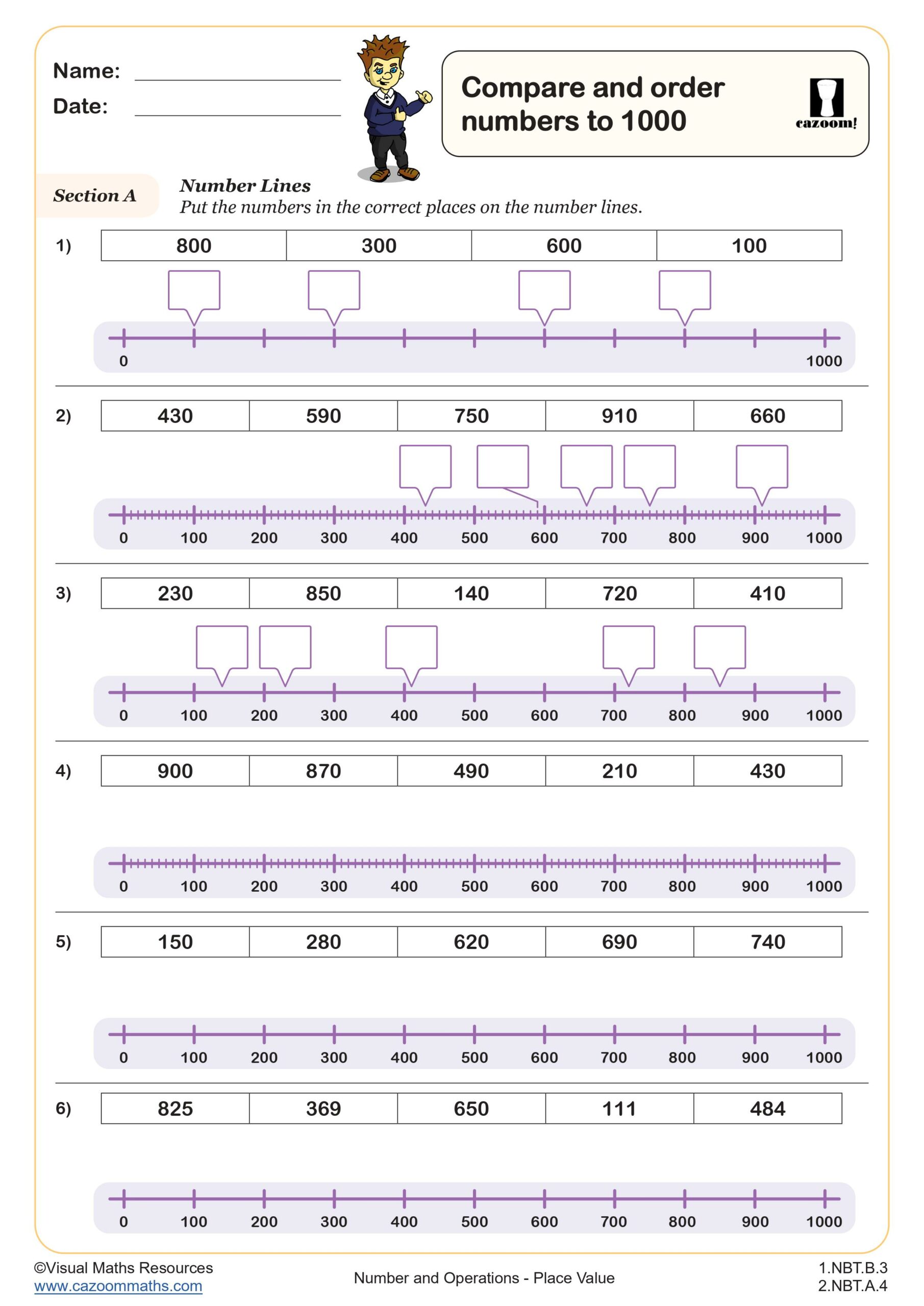 Preview of Compare and Order Numbers to 1000
