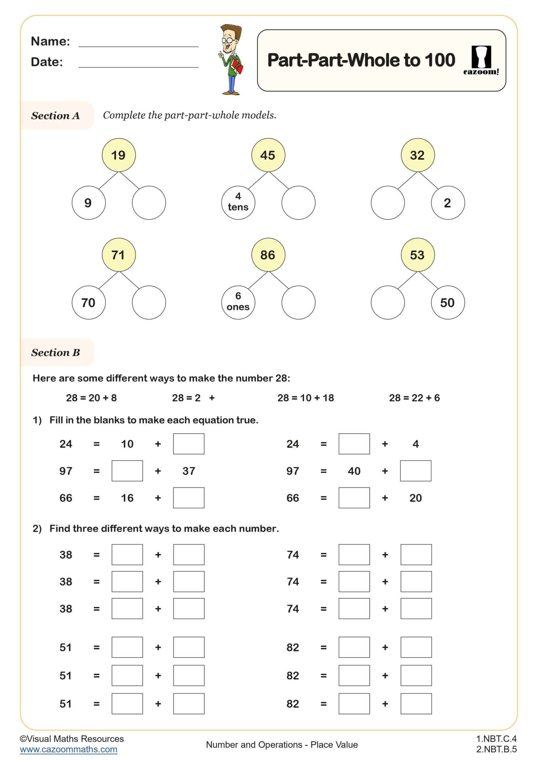 Cazoom Maths Number And Place Value Partitioning Numbers 28up20to2010029 Scaled