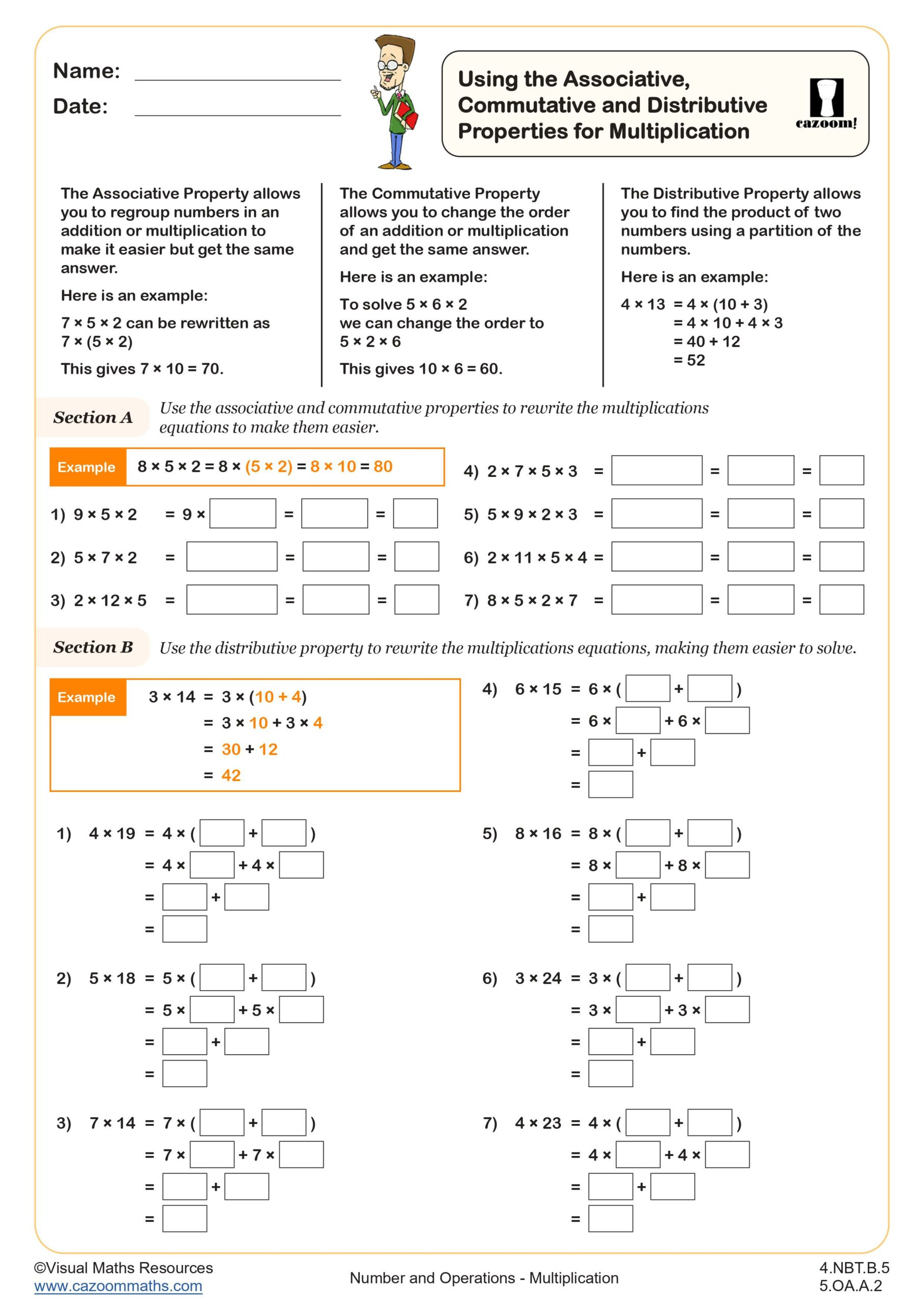 Preview of Using the Associative, Commutative and Distributive Properties for Multiplication
