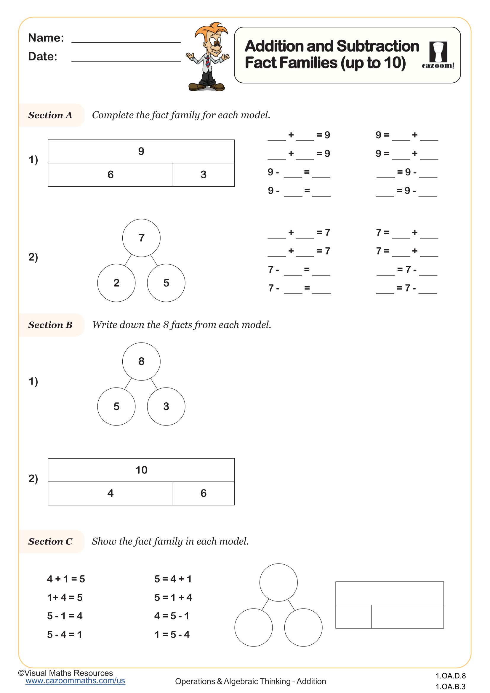 Preview of Addition and Subtraction Fact Families (up to 10)