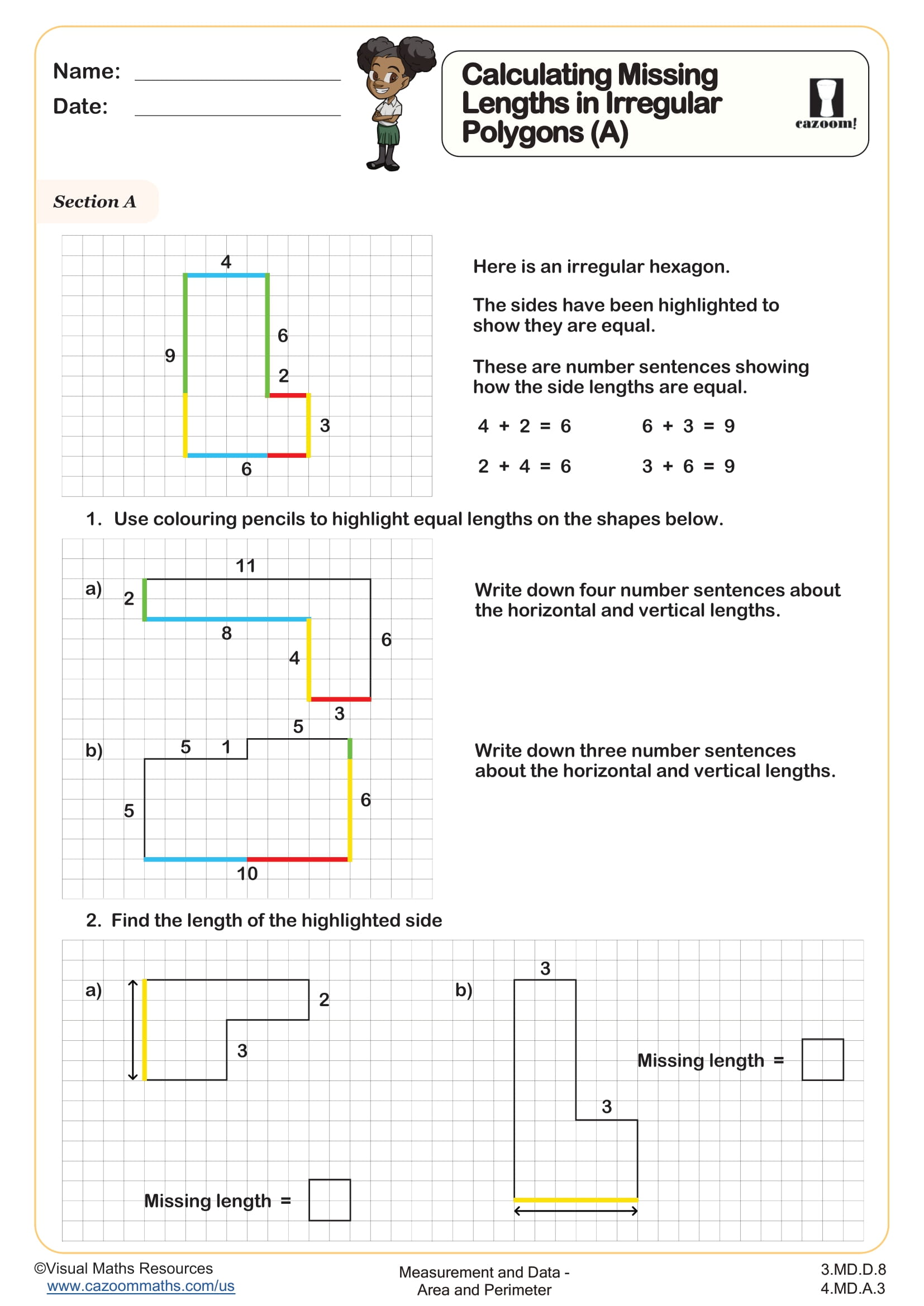 Preview of Calculating Missing Lengths in Irregular Polygons (A)