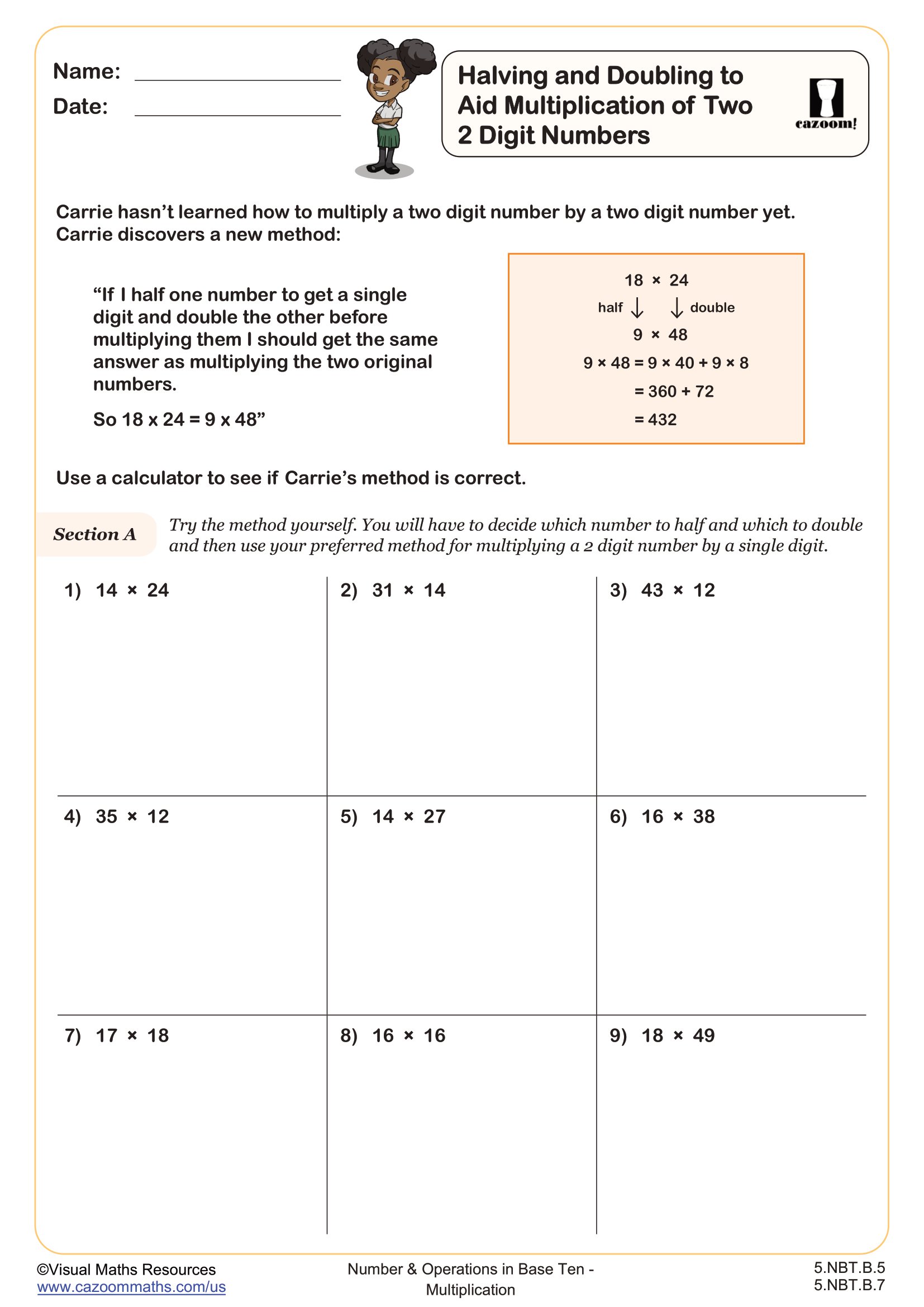Preview of Halving and Doubling to Aid Multiplication of Two 2 Digit Numbers