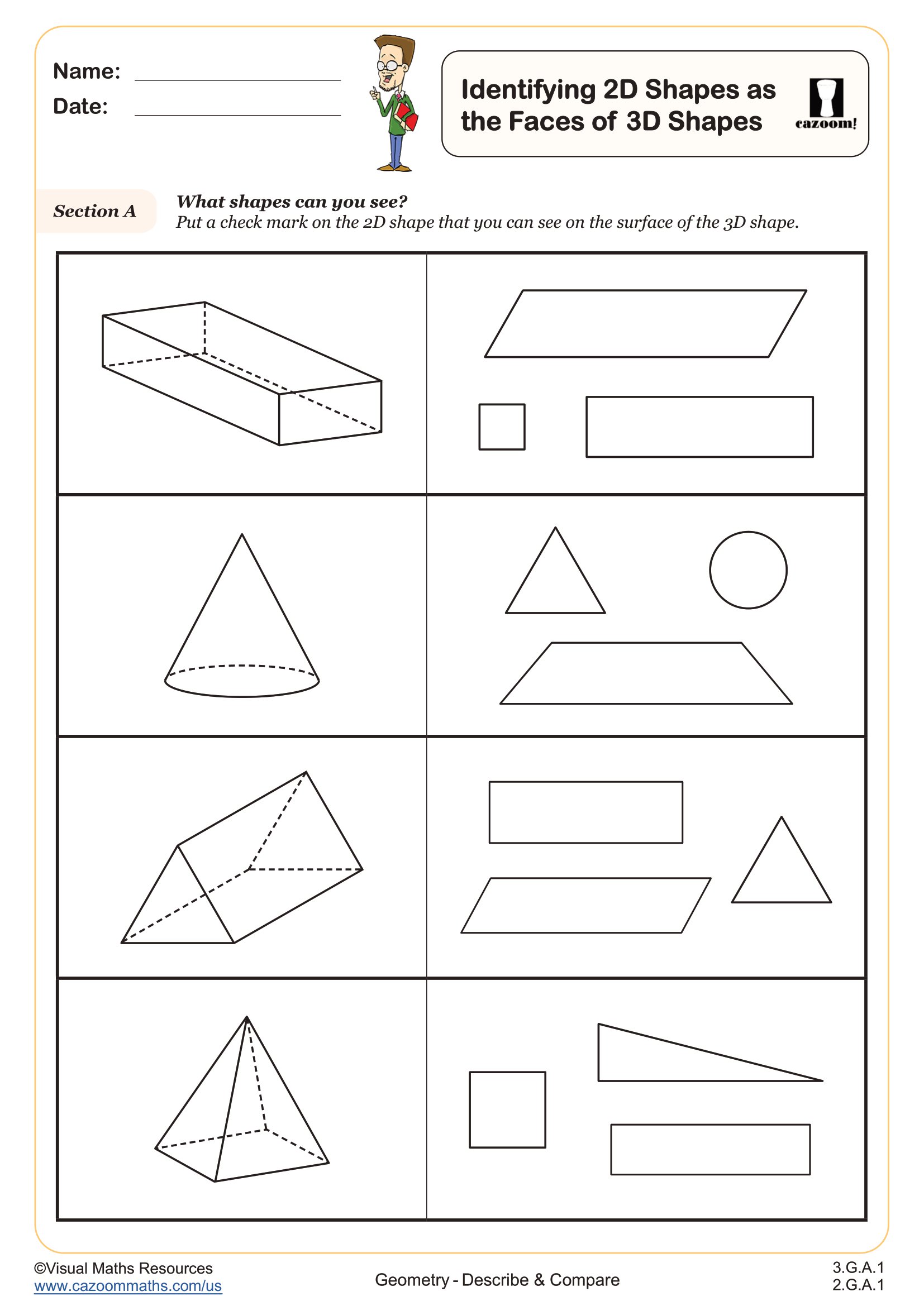 Identifying 2D Shapes as the Faces of 3D Shapes Worksheet | Fun and ...