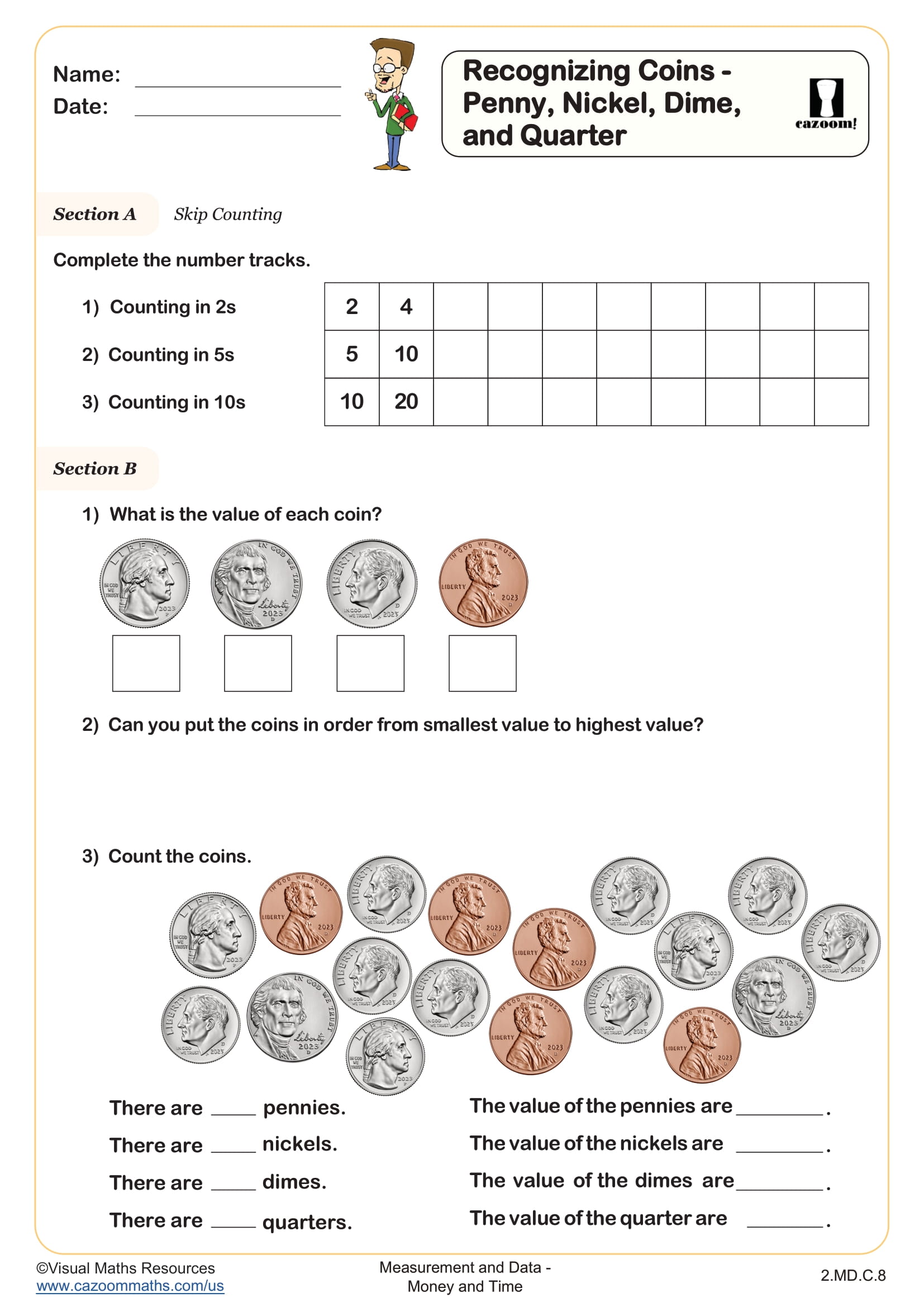 Preview of Recognizing Coins - Penny, Nickel, Dime, Quarter