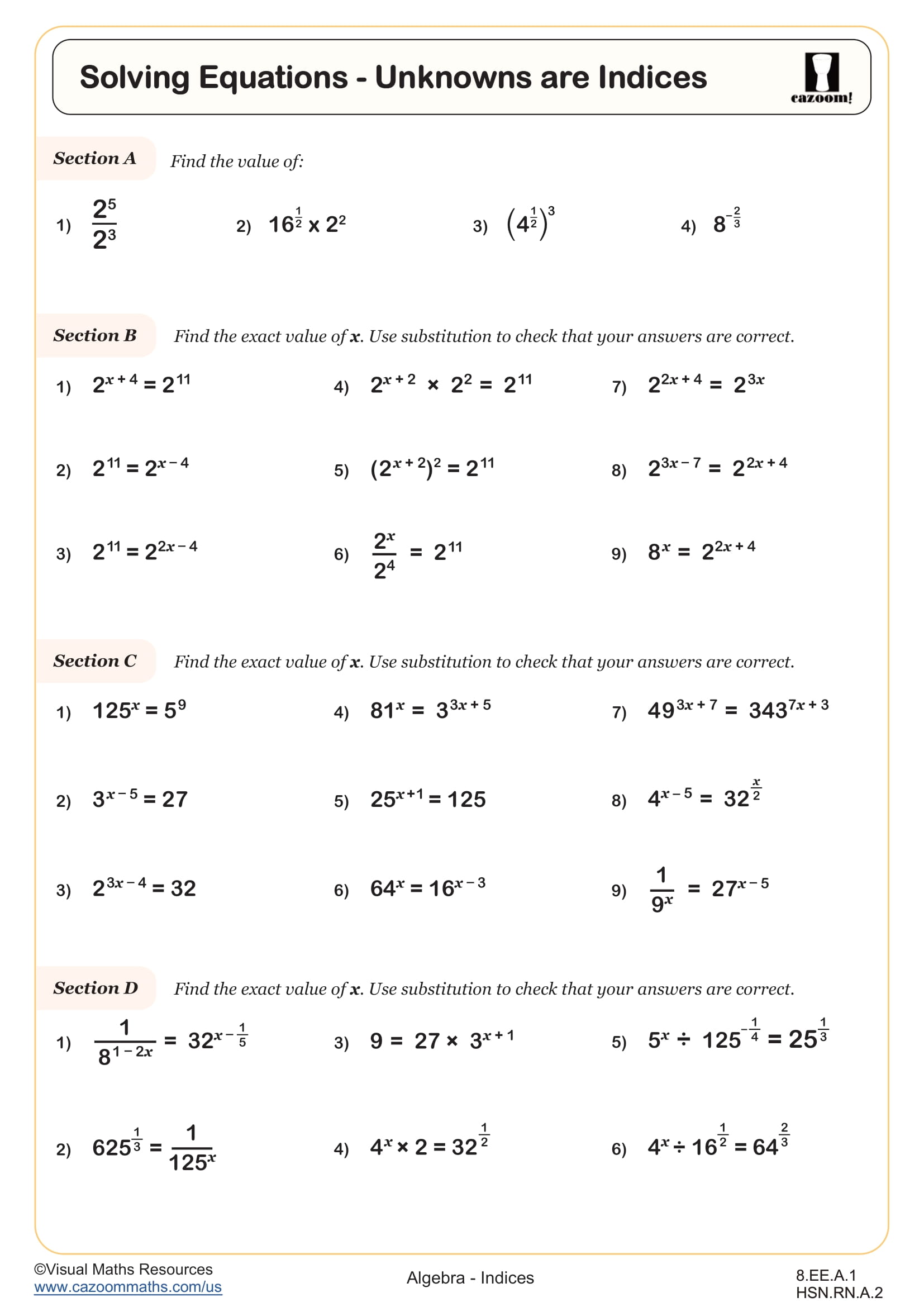 Solving Equations Unknowns Are Indices Worksheet Fun And Engaging