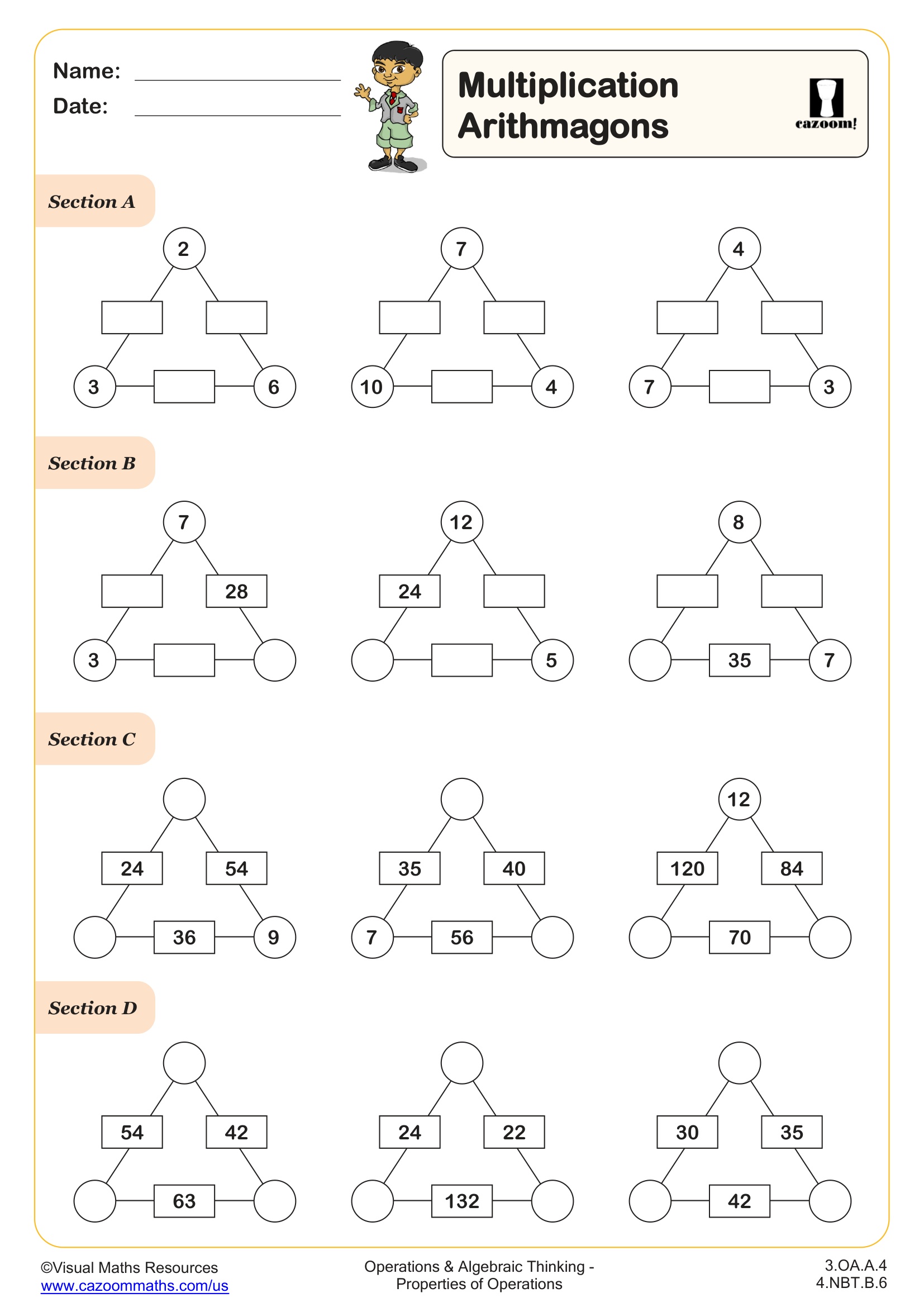Multiplication Arithmagons Worksheet | Fun and Engaging 3rd Grade and ...