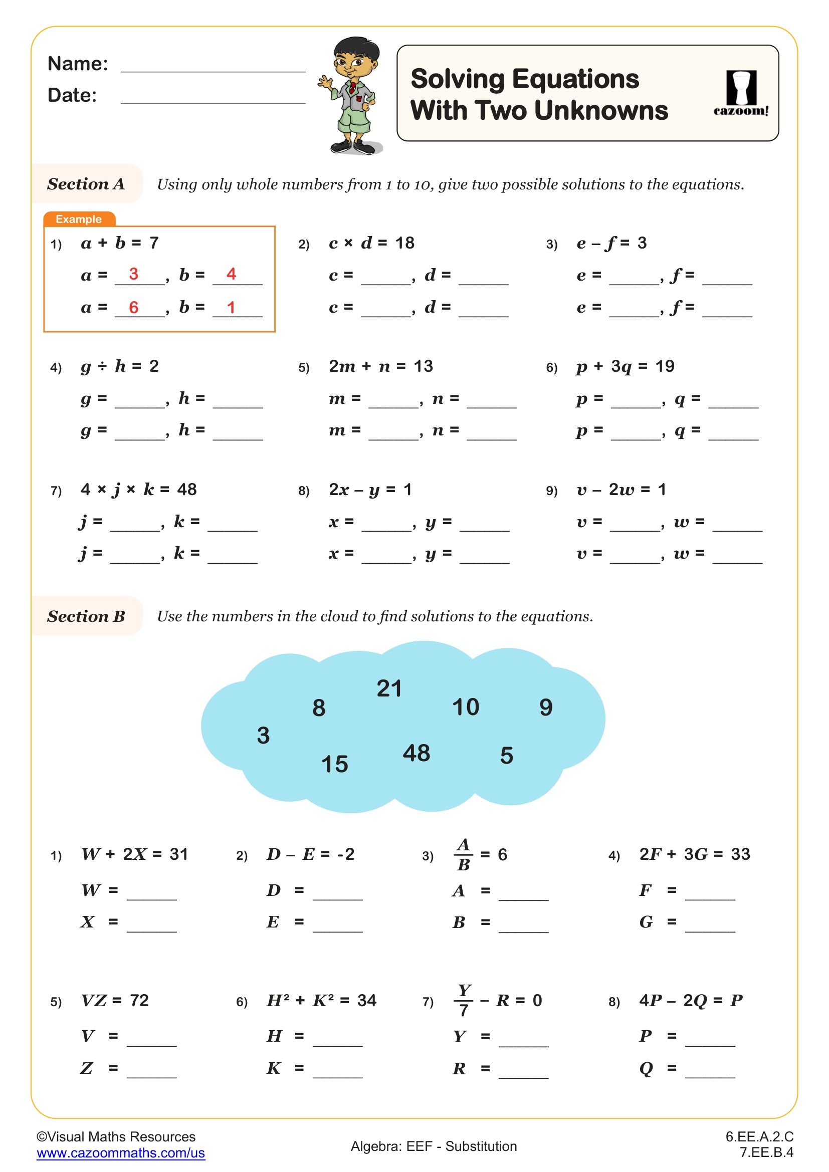 Preview of Solving Equations with Two Unknowns