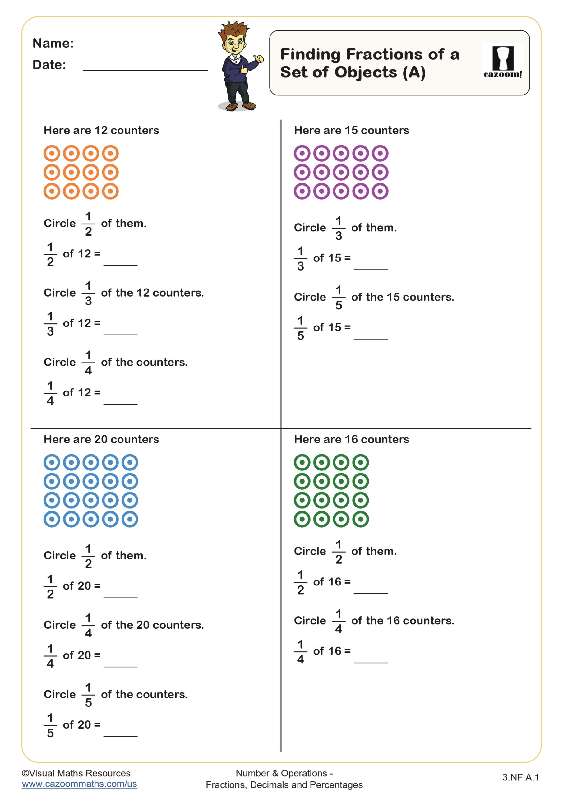 Preview of Finding fractions of a set of objects (A)