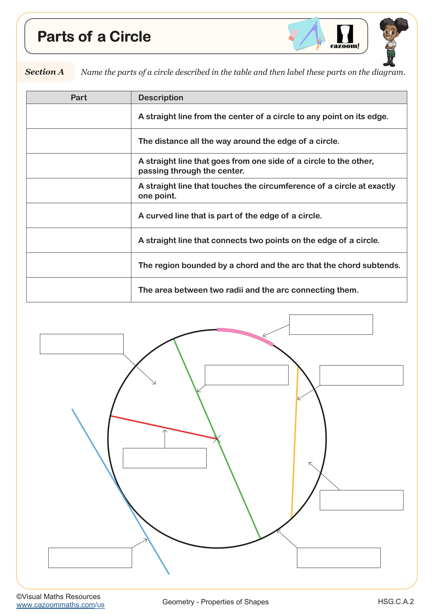 Cazoom Math Properties Of Shapes Parts Of A Circle