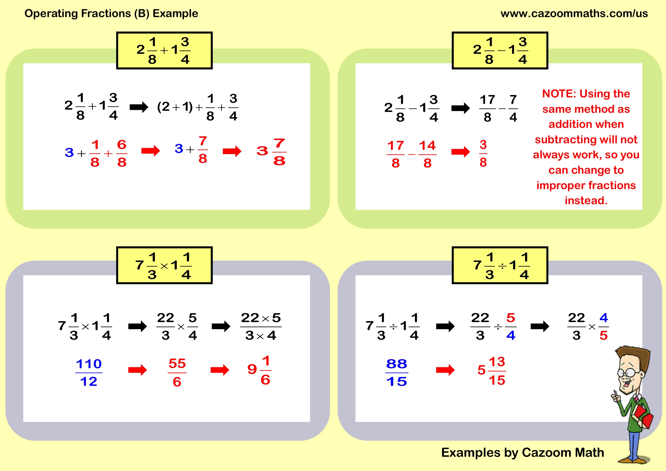 Cazoom Math Teaching Resources Examples Operating Fractions 28B29 Example
