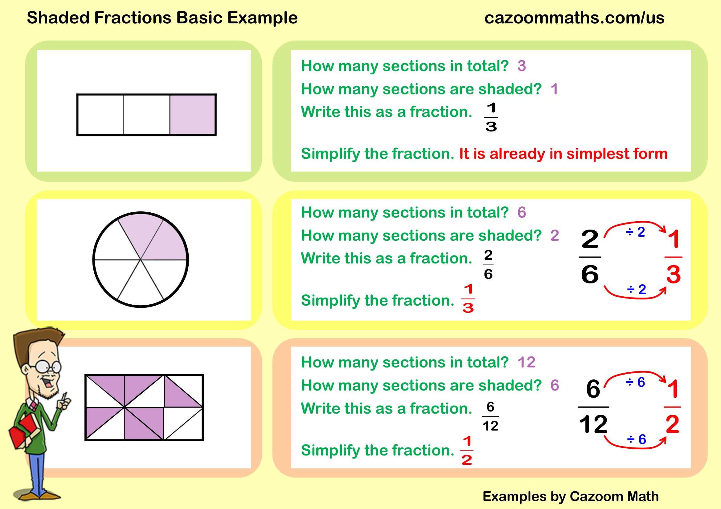 Cazoom-Math-Teaching-Resources-Examples-Shaded-Fractions-28A29-Example Examples Shaded Fractions (A) Example Free Teaching Resource
