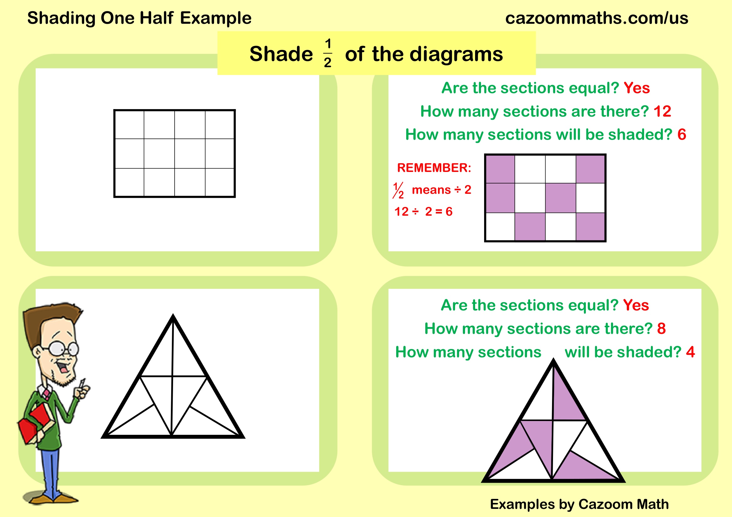 Shading One Half Example | FREE Teaching Resources | Cazoom Math
