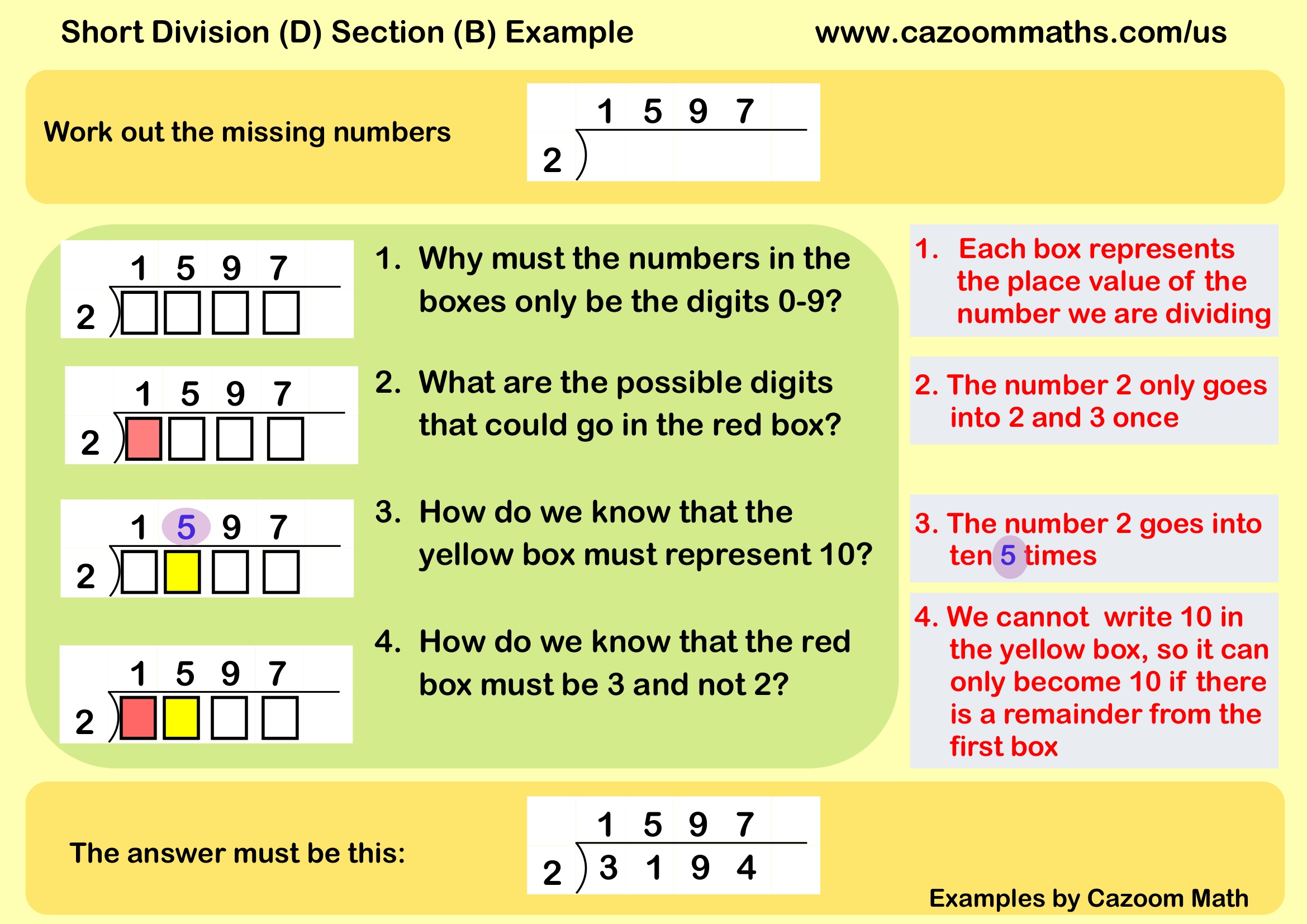 Cazoom Math Teaching Resources Examples Short Division 28D29 Example