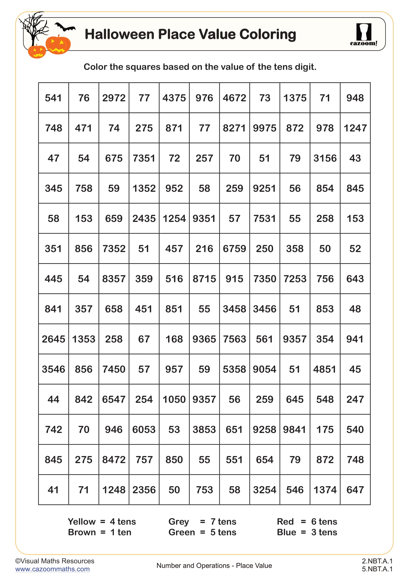 Preview of Halloween Place Value Coloring