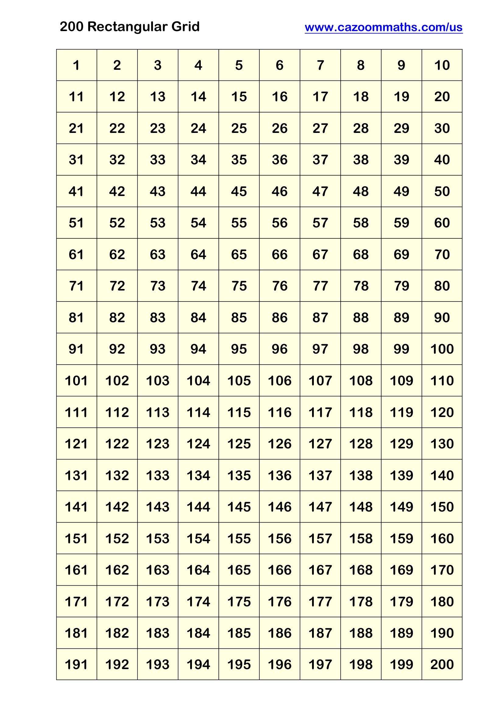 200 Rectangular Grid Free Teaching Resource