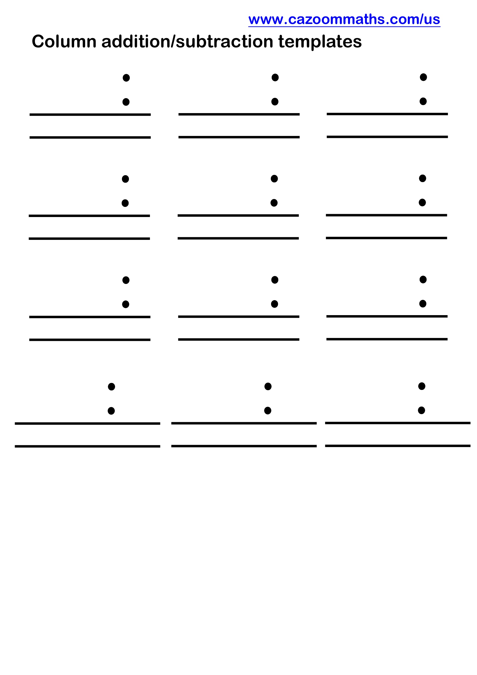 Cazoom20Math20Teaching20Resources20Adding20and20Subtracting20Decimals20Column20Templates Adding and Subtracting Decimals Column Templates Free Teaching Resource