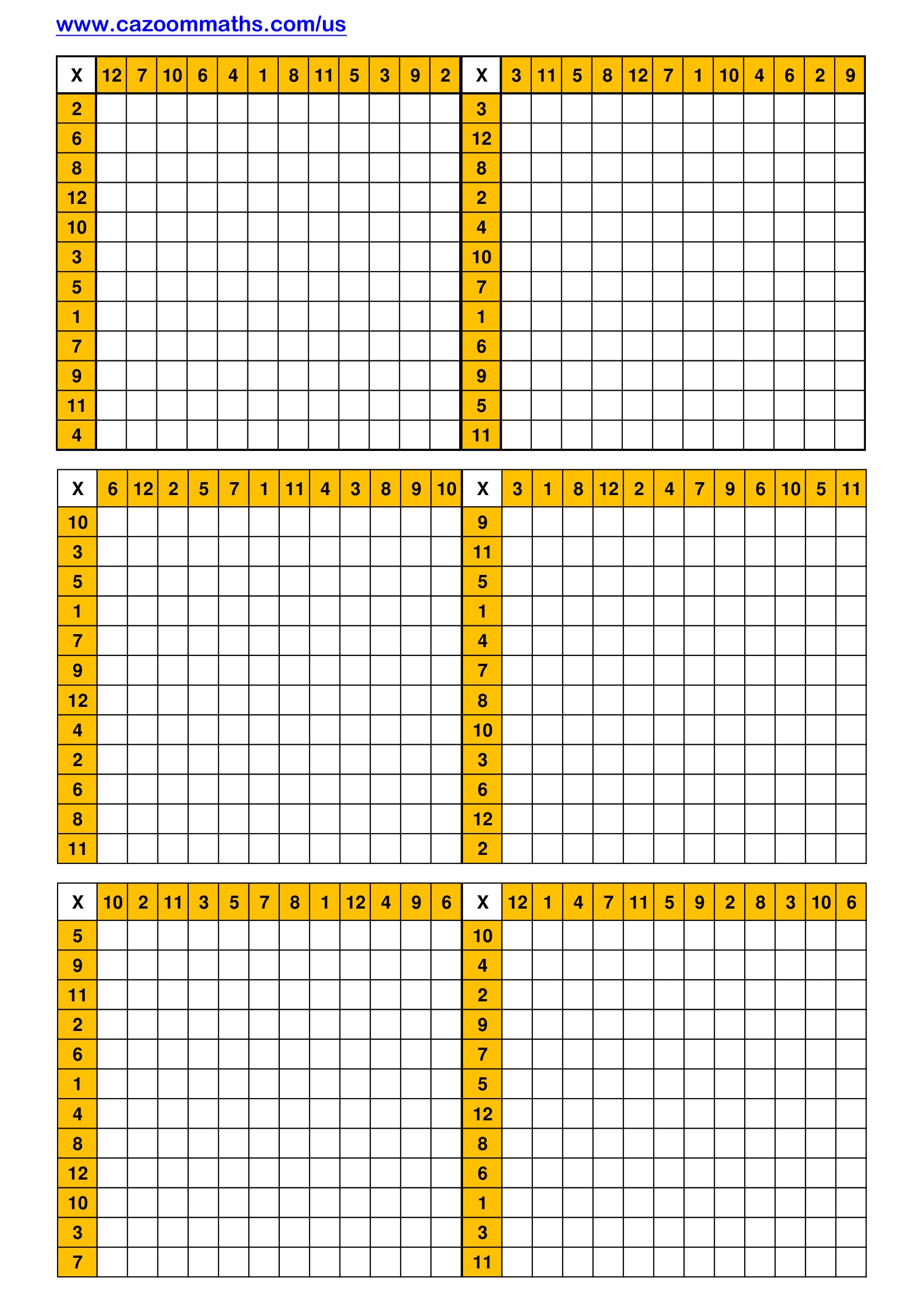 Blank Times Table Grids Free Teaching Resource