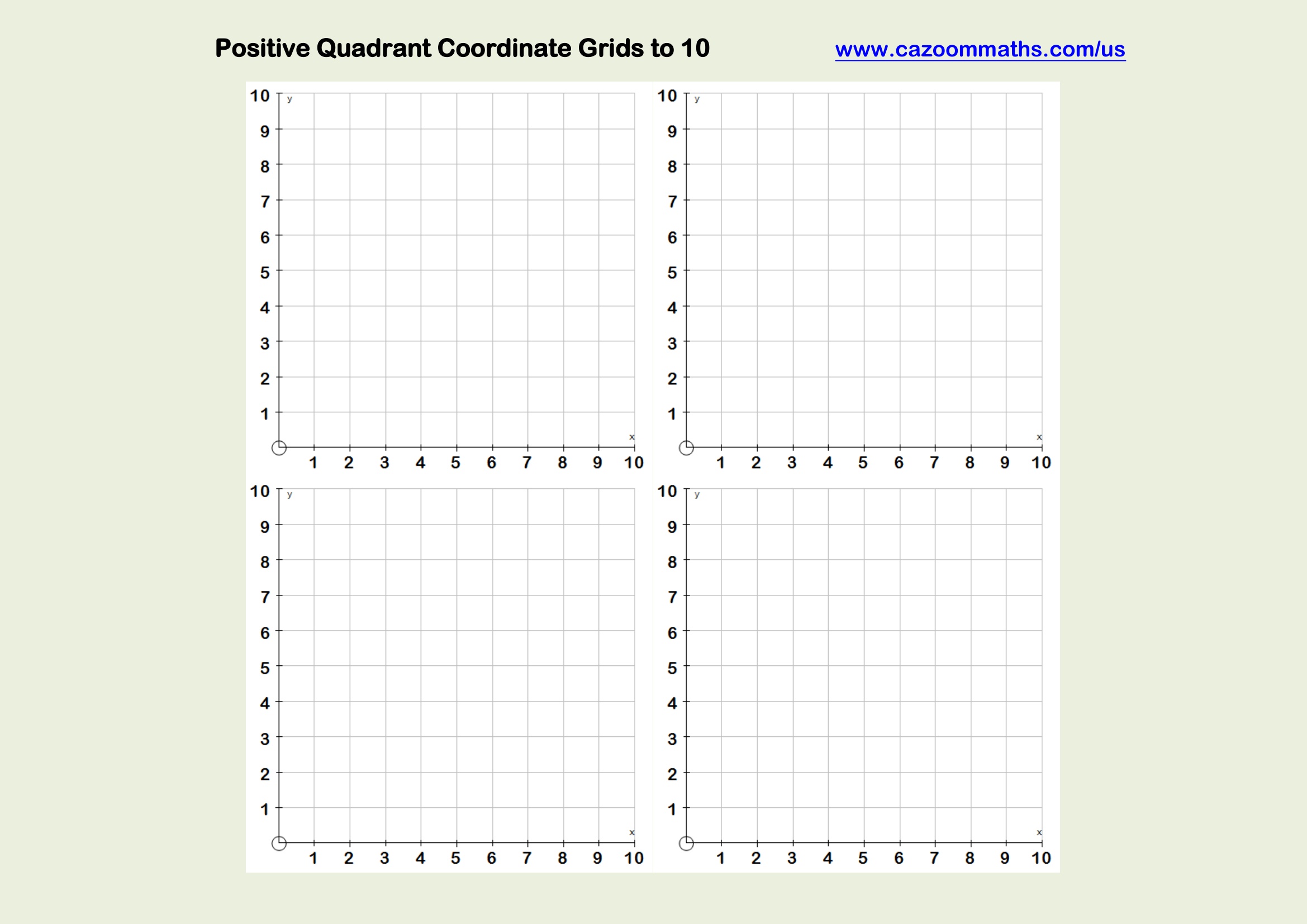 Positive Quadrant Coordinate Grids to 10 Free Teaching Resource
