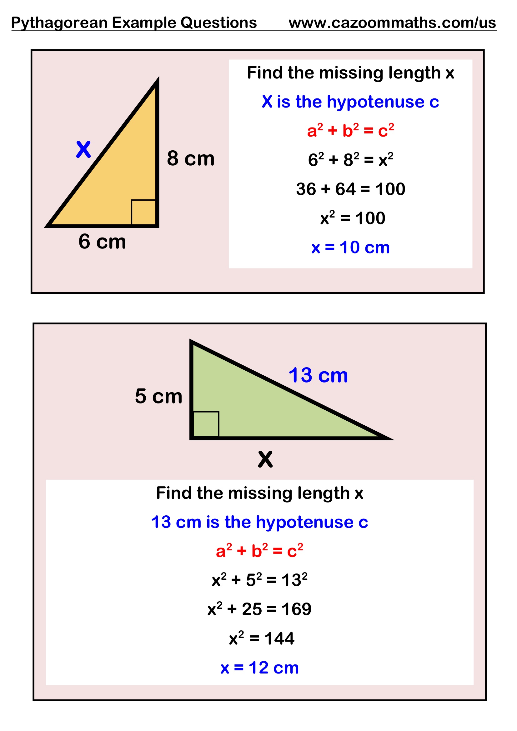 Pythagoras Example Questions Free Teaching Resource