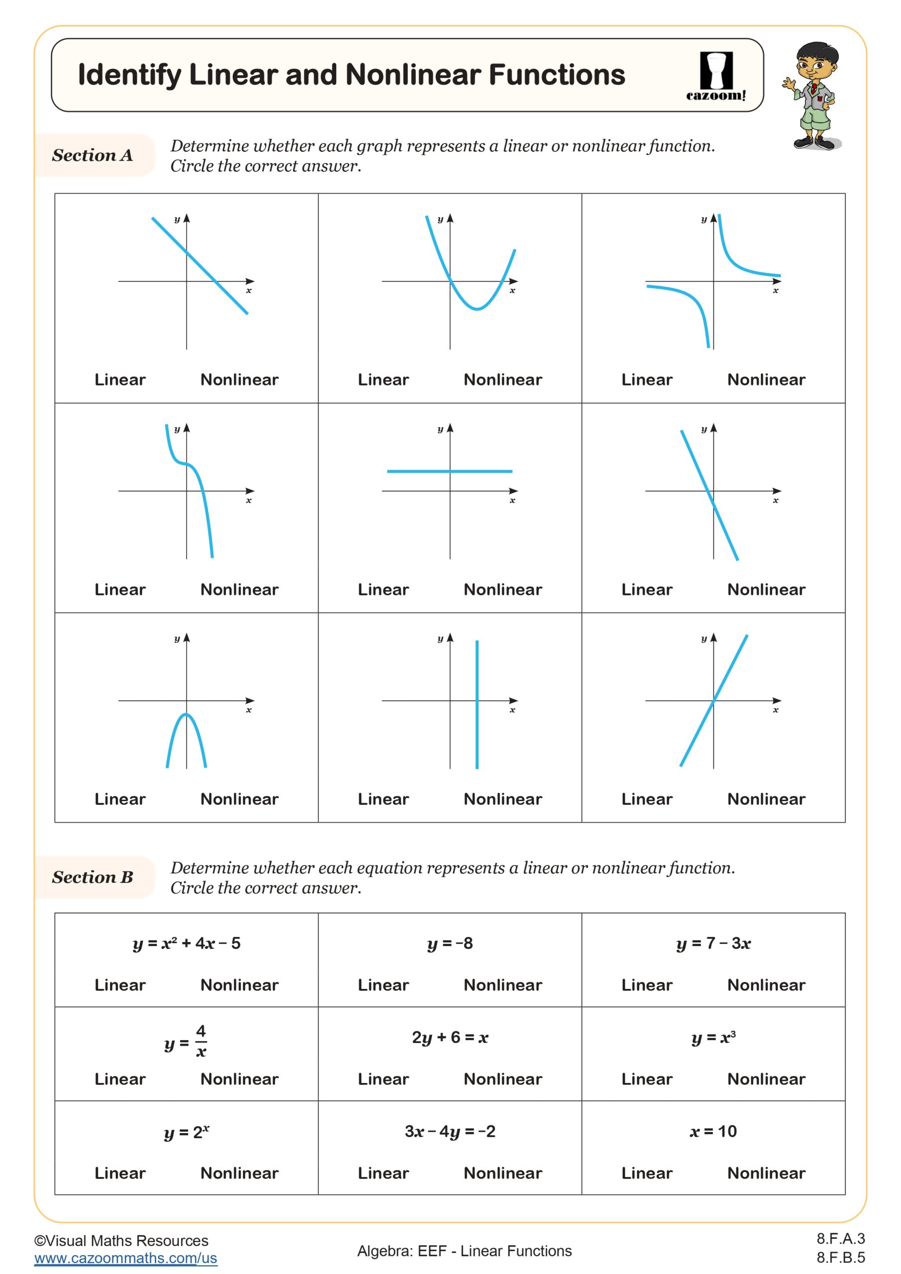 Preview of Identify Linear and Non Linear Functions