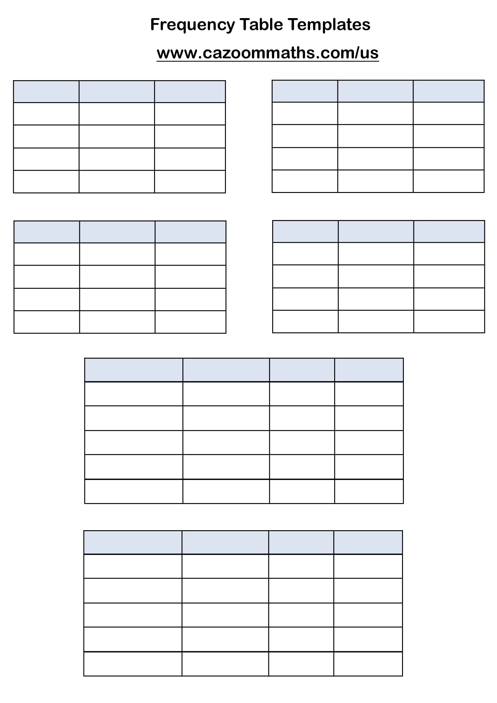 Cazoom Math Teaching Resources Frequency Table Templates 1