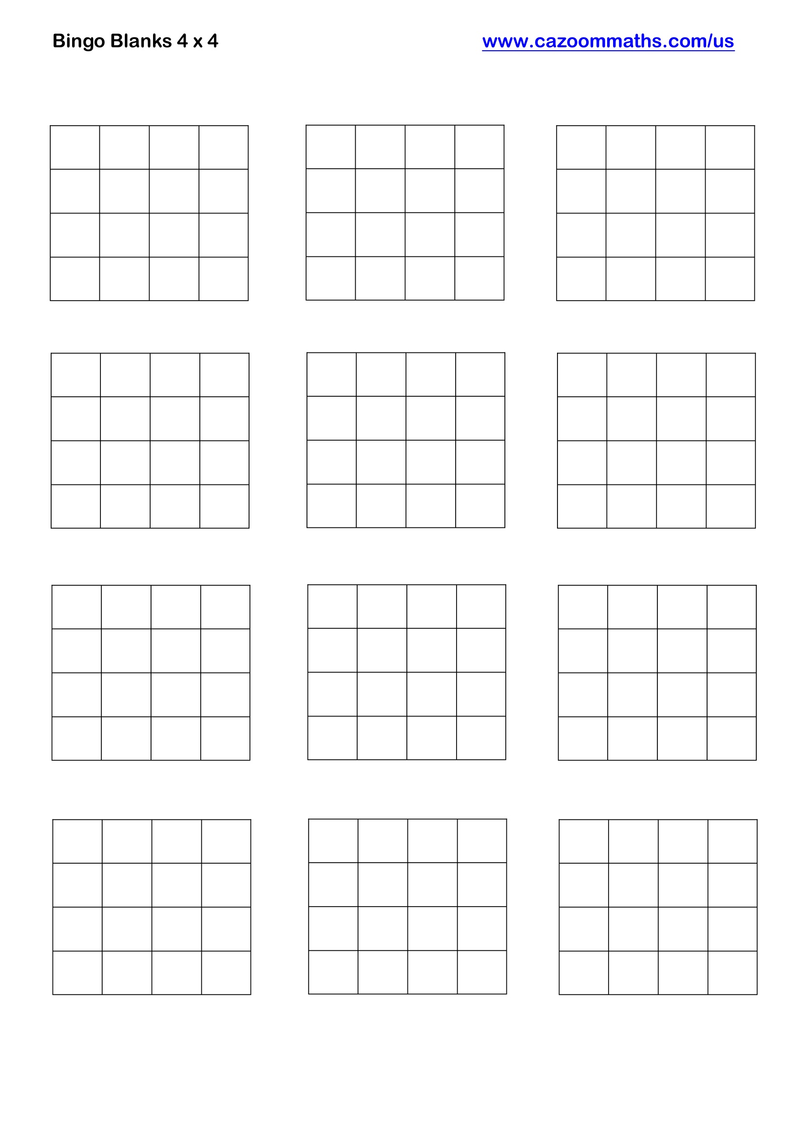Bingo Blanks 4 x 4 Free Teaching Resource