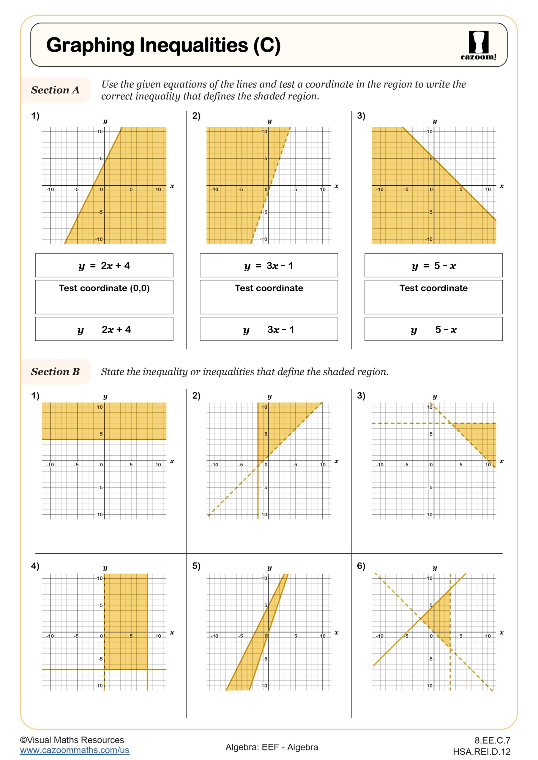 Cazoom Math Algebra Graphing Inequalities C Worksheet Scaled