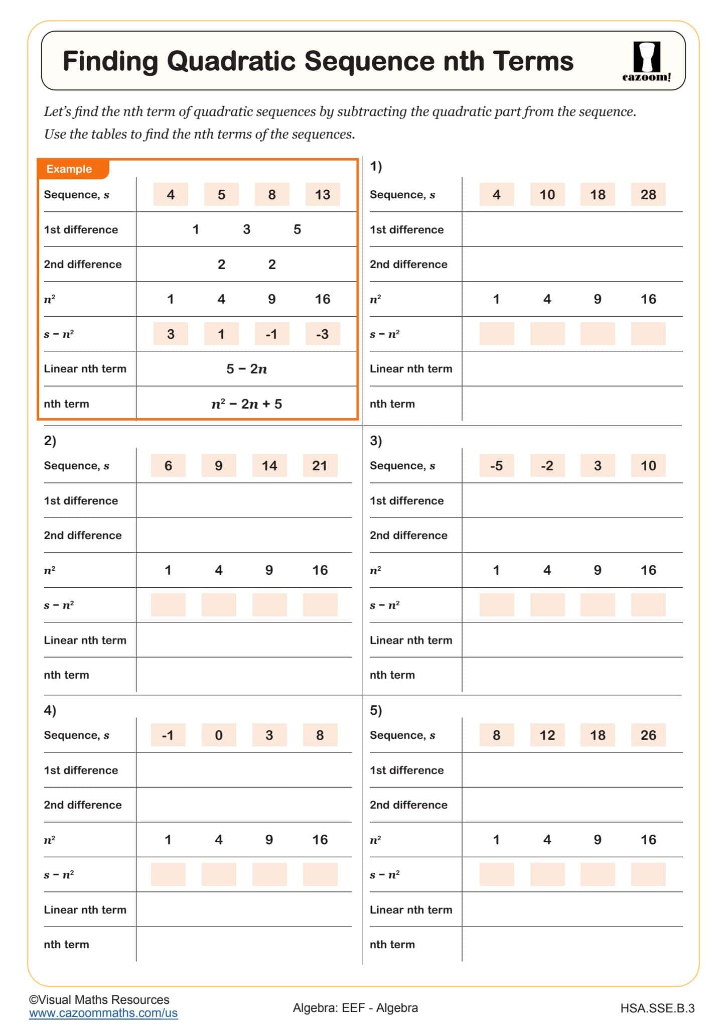 Preview of Finding Quadratic Sequence nth Terms