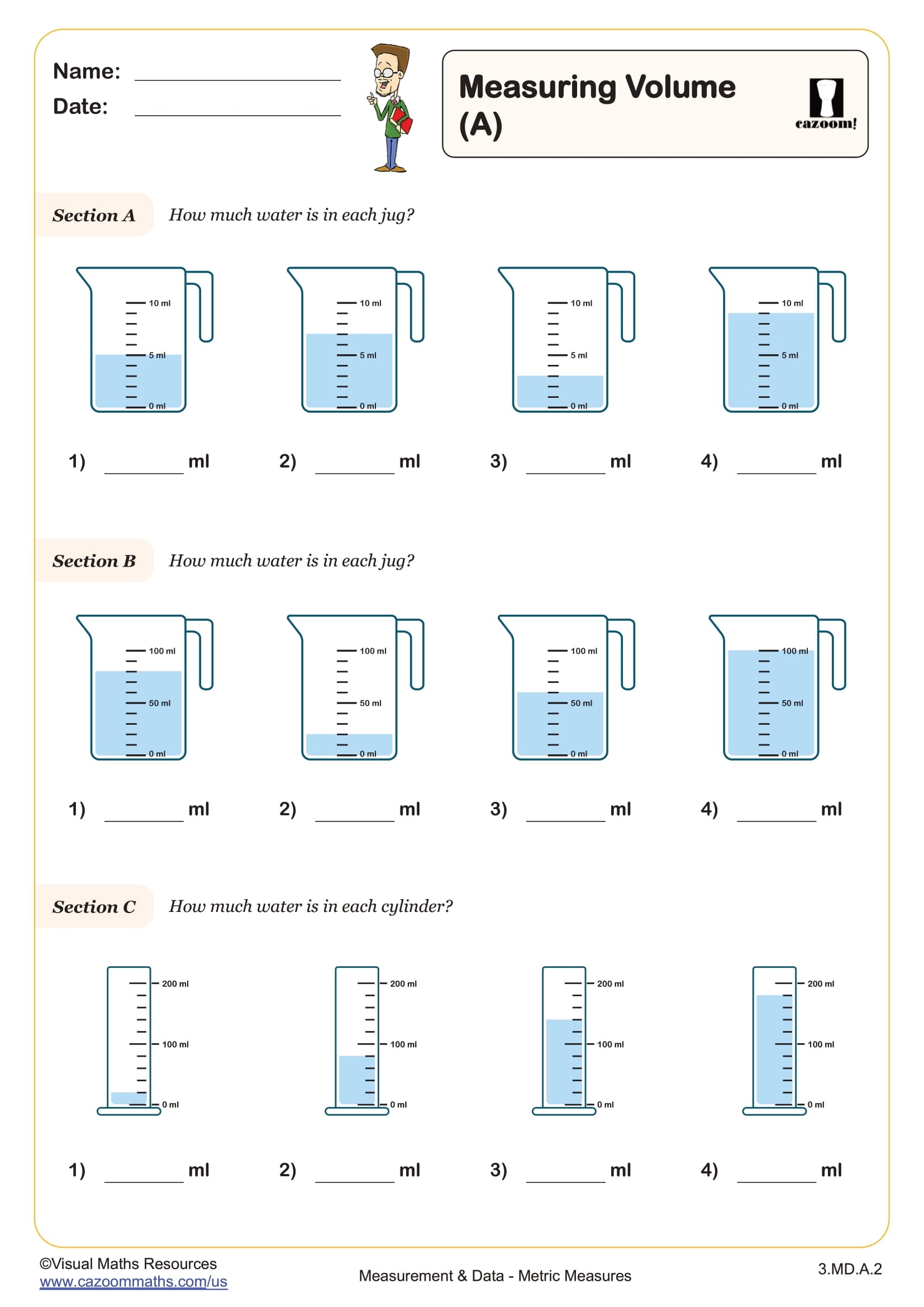Cazoom Math Metric Measures Measuring Volume A Worksheet