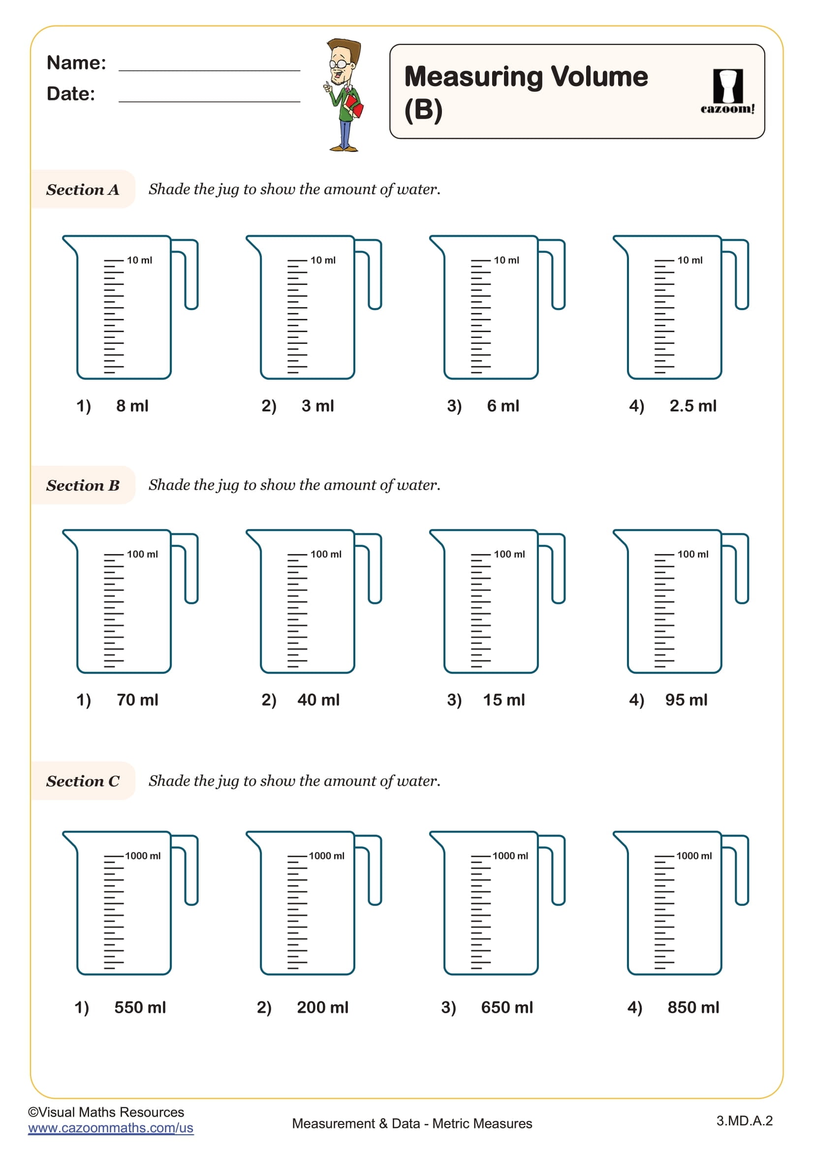 Cazoom Math Metric Measures Measuring Volume B Worksheet