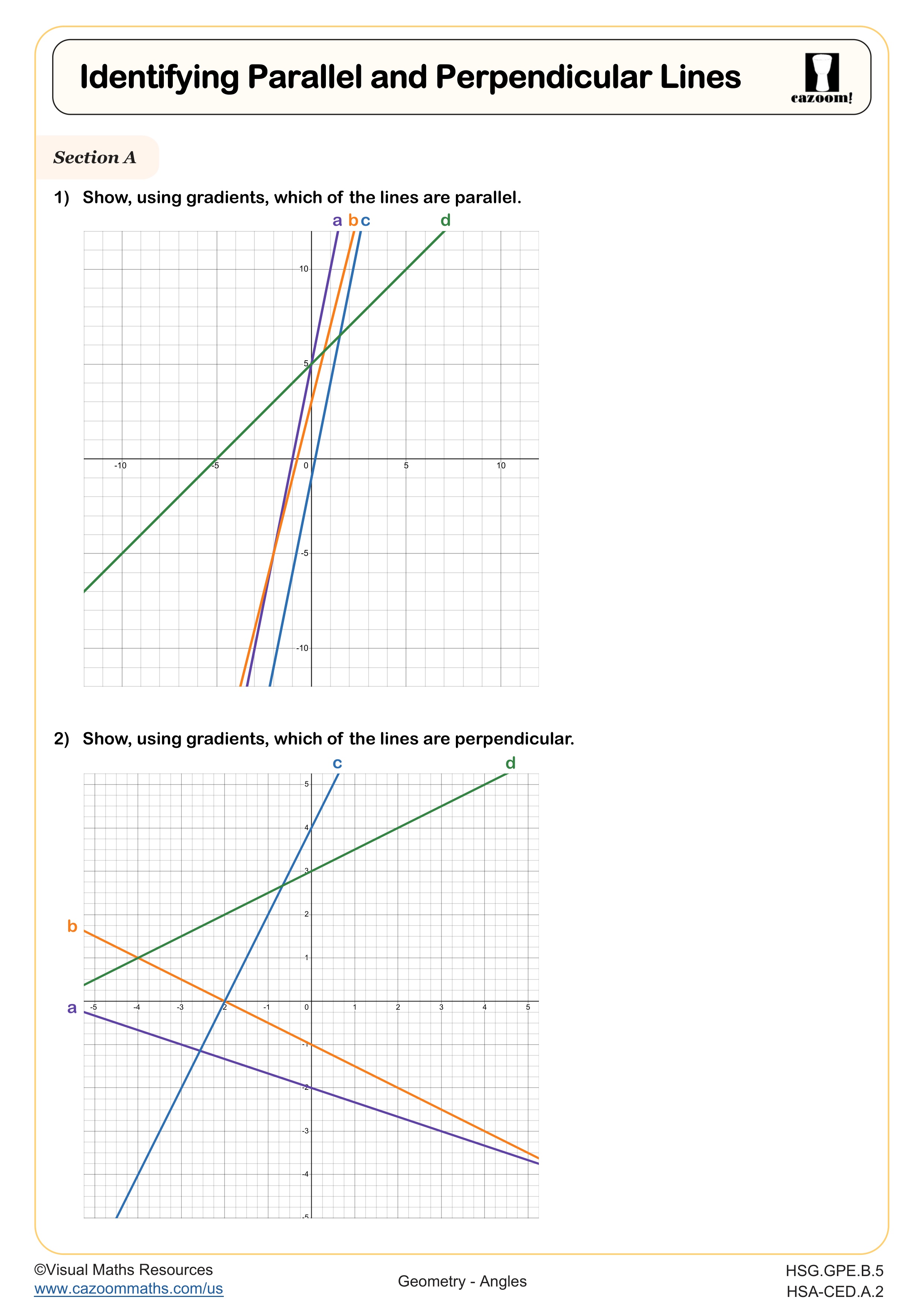 Identifying Parallel and Perpendicular Lines worksheet